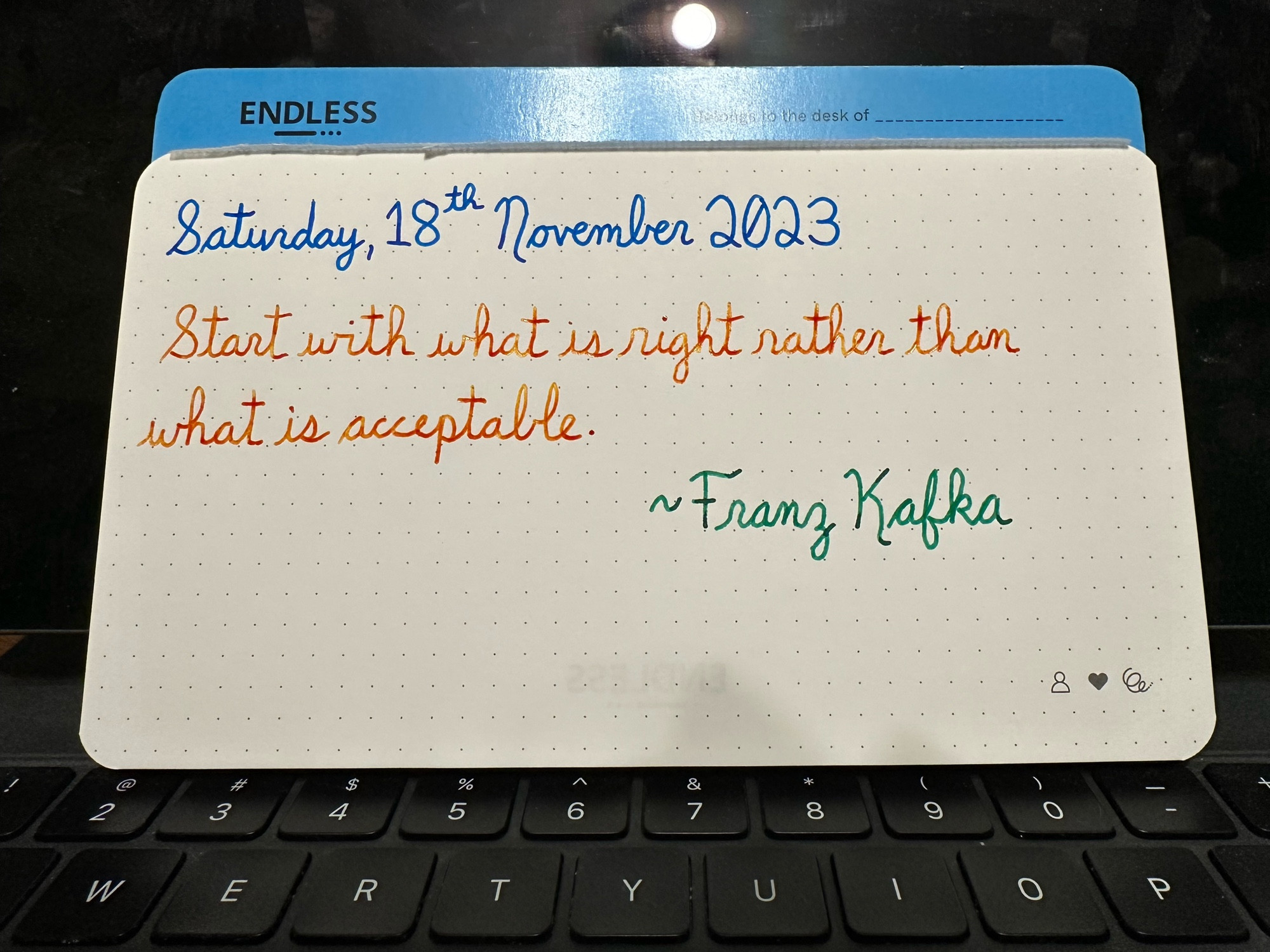 “Start with what is right rather than what is acceptable.” ~Franz Kafka