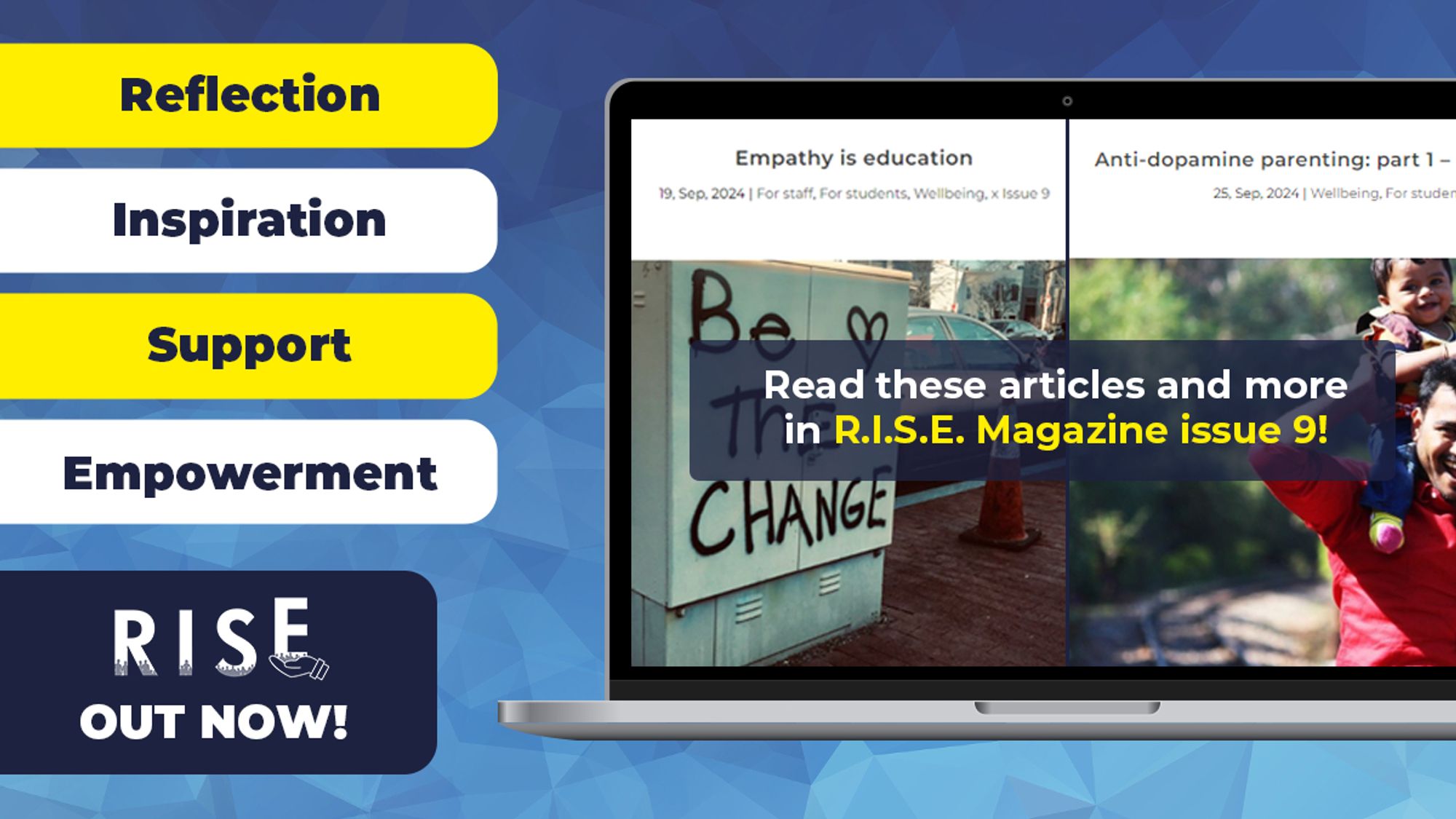 Reflection, Inspiration, Support, Empowerment. R.I.S.E. out now! 'Empathy is education' and 'Anti-dopamine parenting: part 1 - breaking the cycle' - Read these articles and more in R.I.S.E. Magazine issue 9!