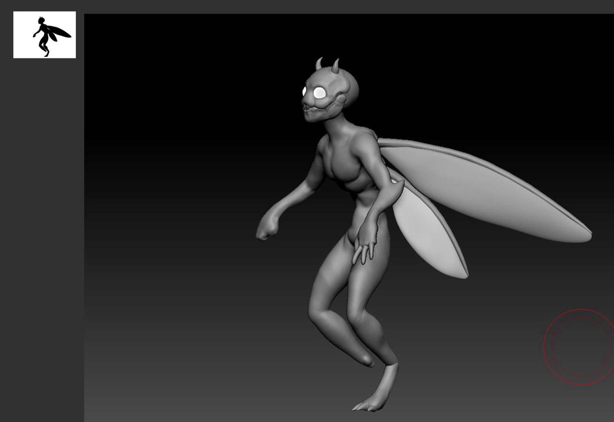 rough block out of a goblin-looking creature sculpt with big white eyes and fairy wings