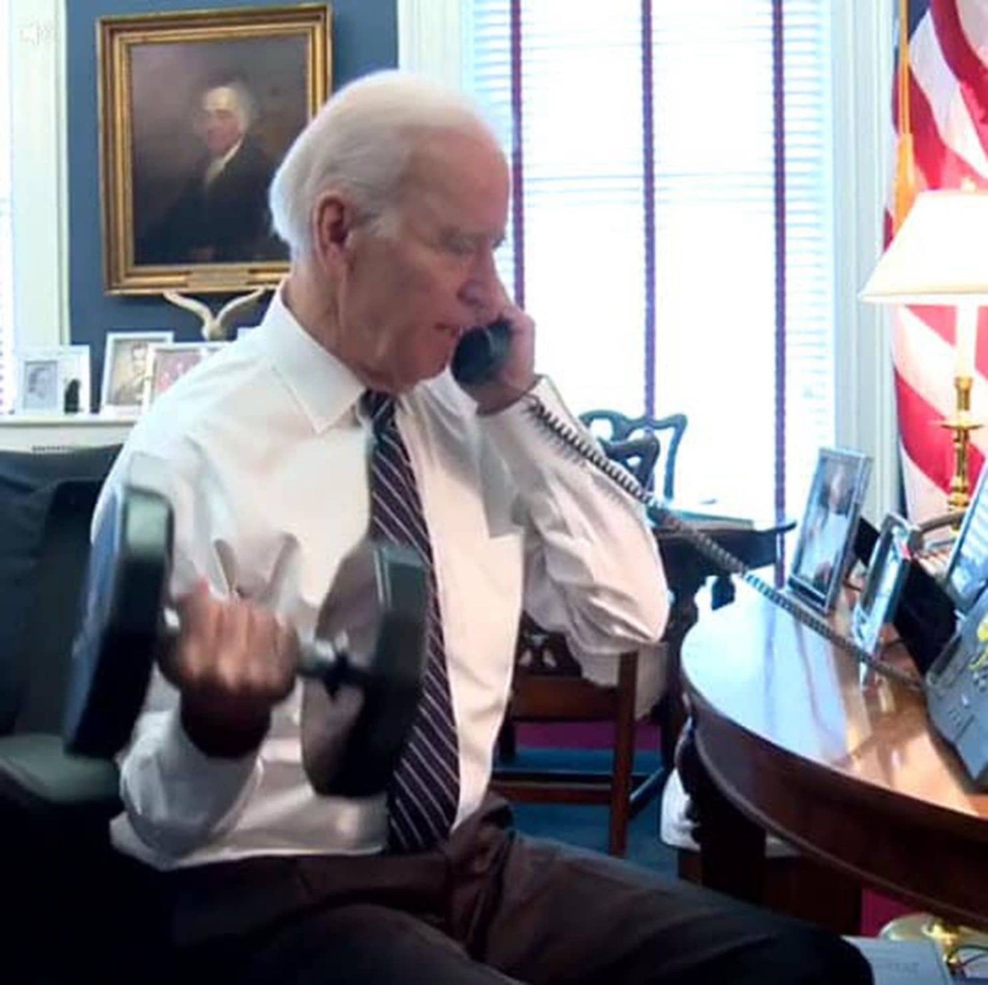 Biden multi-tasking fundraising and swoleraising, apparently.