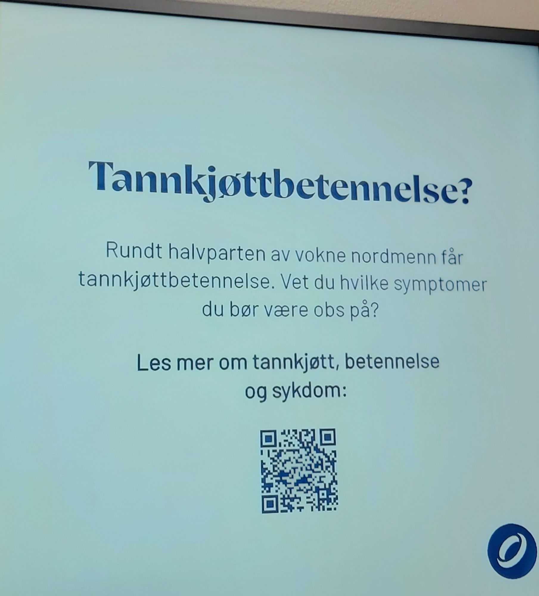 Tannkjøttbetennelse?
Rundt halvparten av vokne nordmenn får tannkjøttbetennelse. Vet du hvilke symptomer du bør være obs på?
Les mer om tannkjøtt, betennelse og sykdom: [QR-kode]