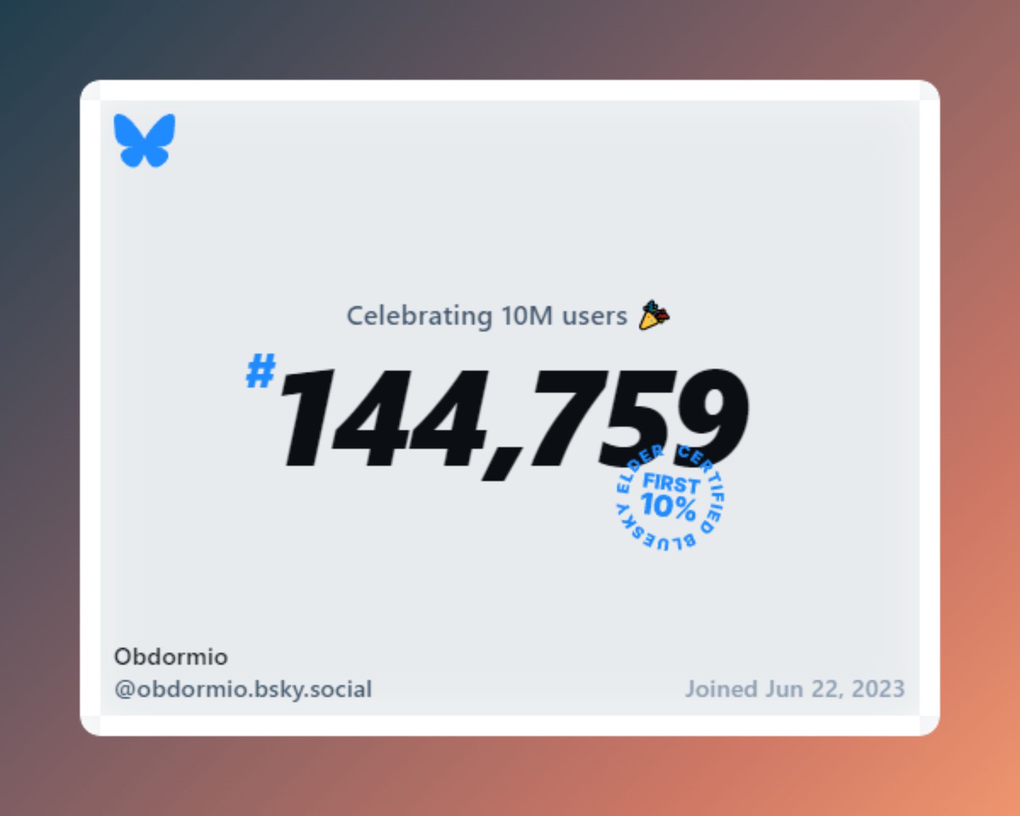 Celebrating 10M users. 
#144,759
Obdormio
@obdormio.bsky.social
Joined Jun 22, 2023