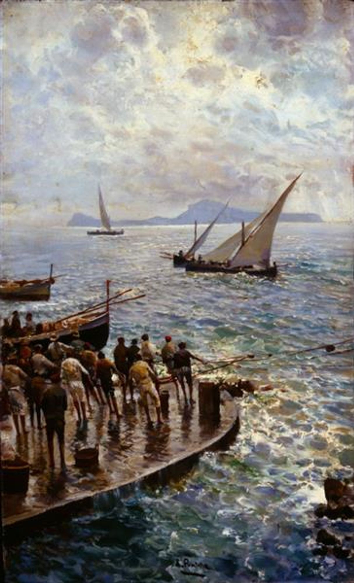 Fishermen on the pier - Attilio Pratella (1900)  🇮🇹 #art