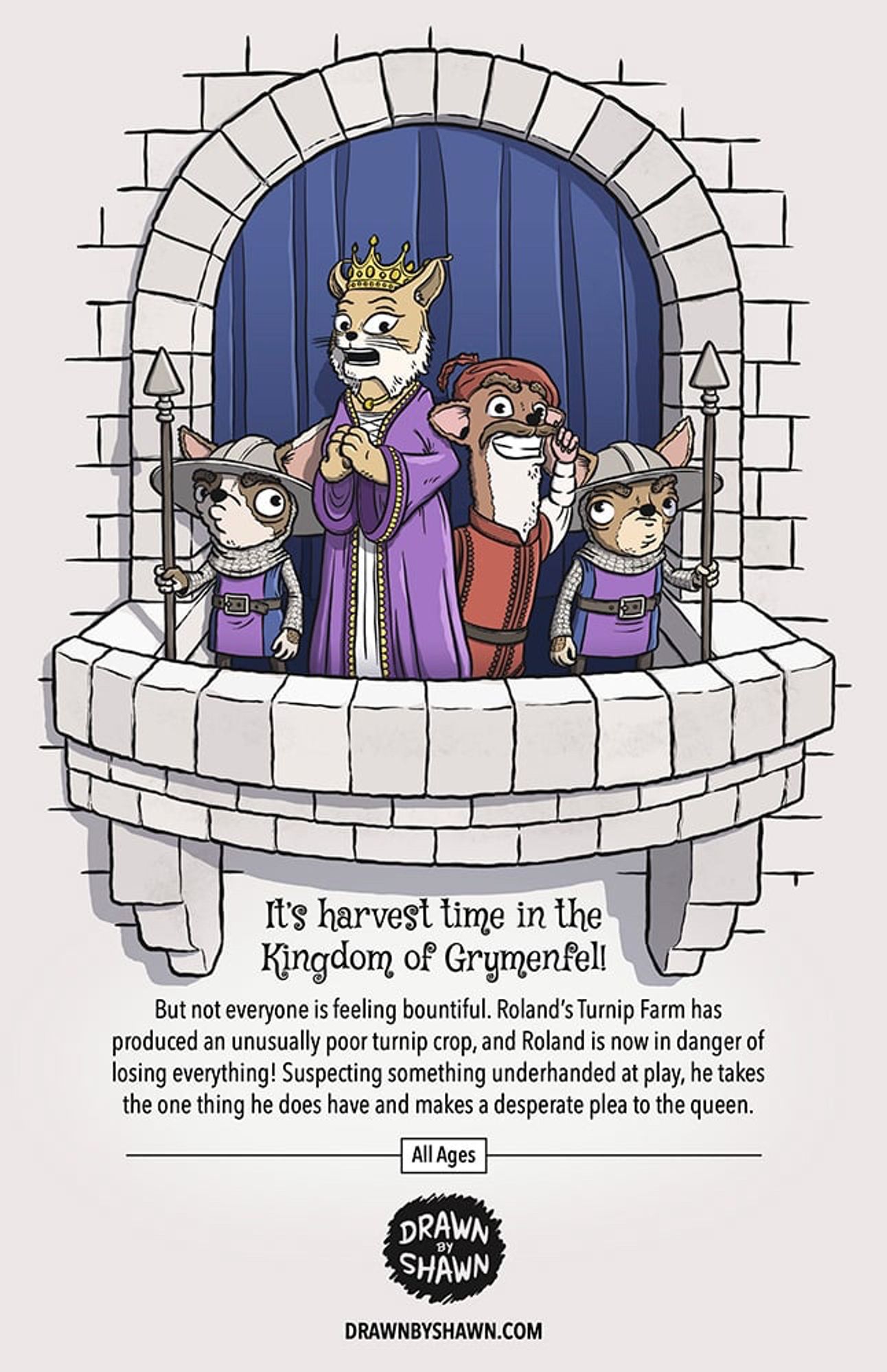 Back cover of "Roland's Turnip Experience", an all-ages comic adaptation of "The Turnip" by the Brothers Grimm.