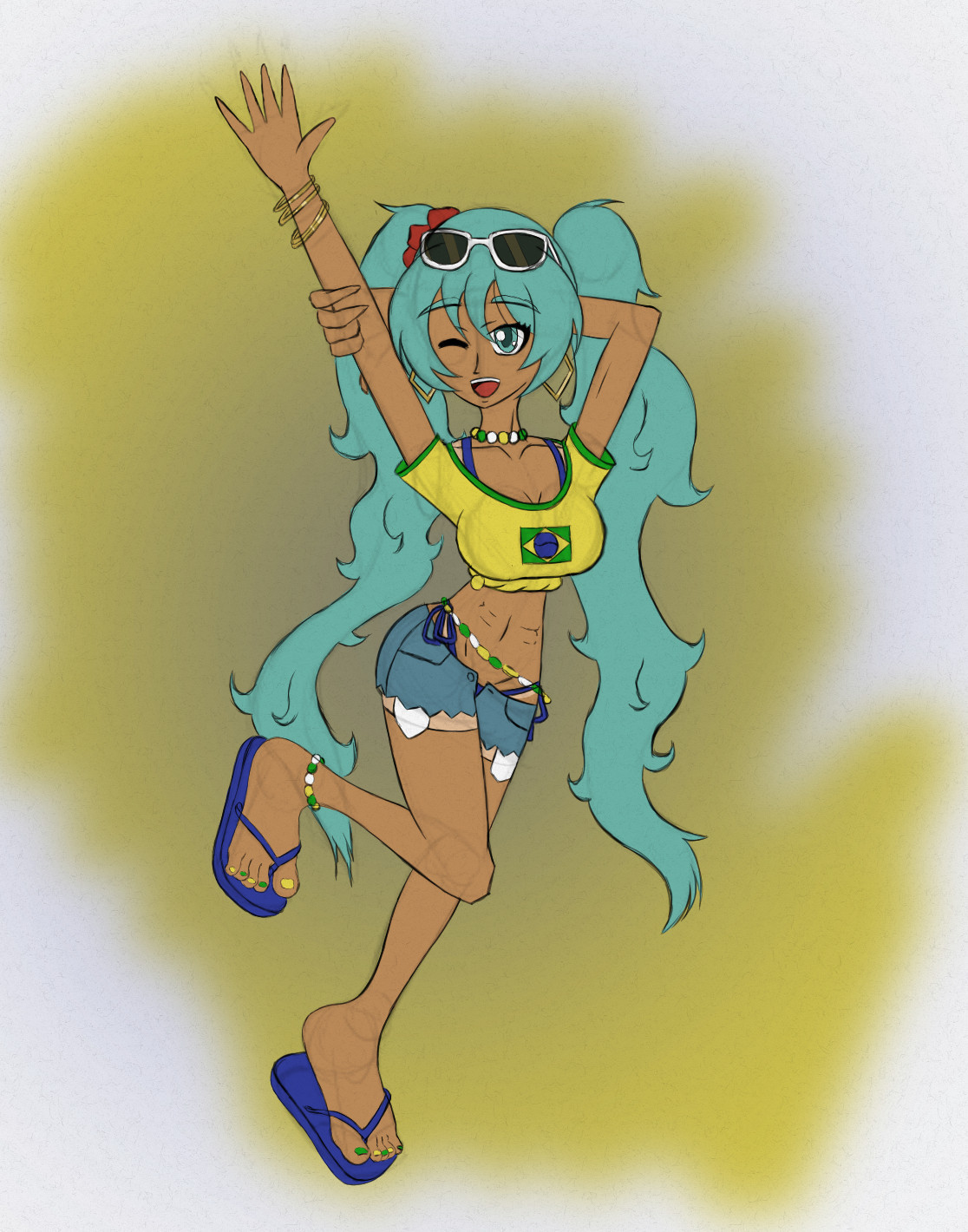 A rough colored sketch of brazilian miku hatsune #rkgk #brazilianmiku #art