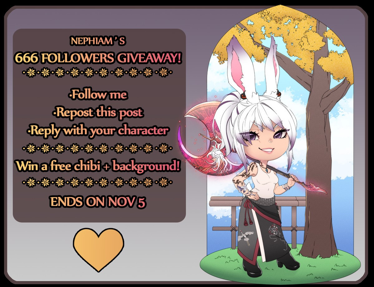 Text explaining the details of the giveaway, and a chibi as example