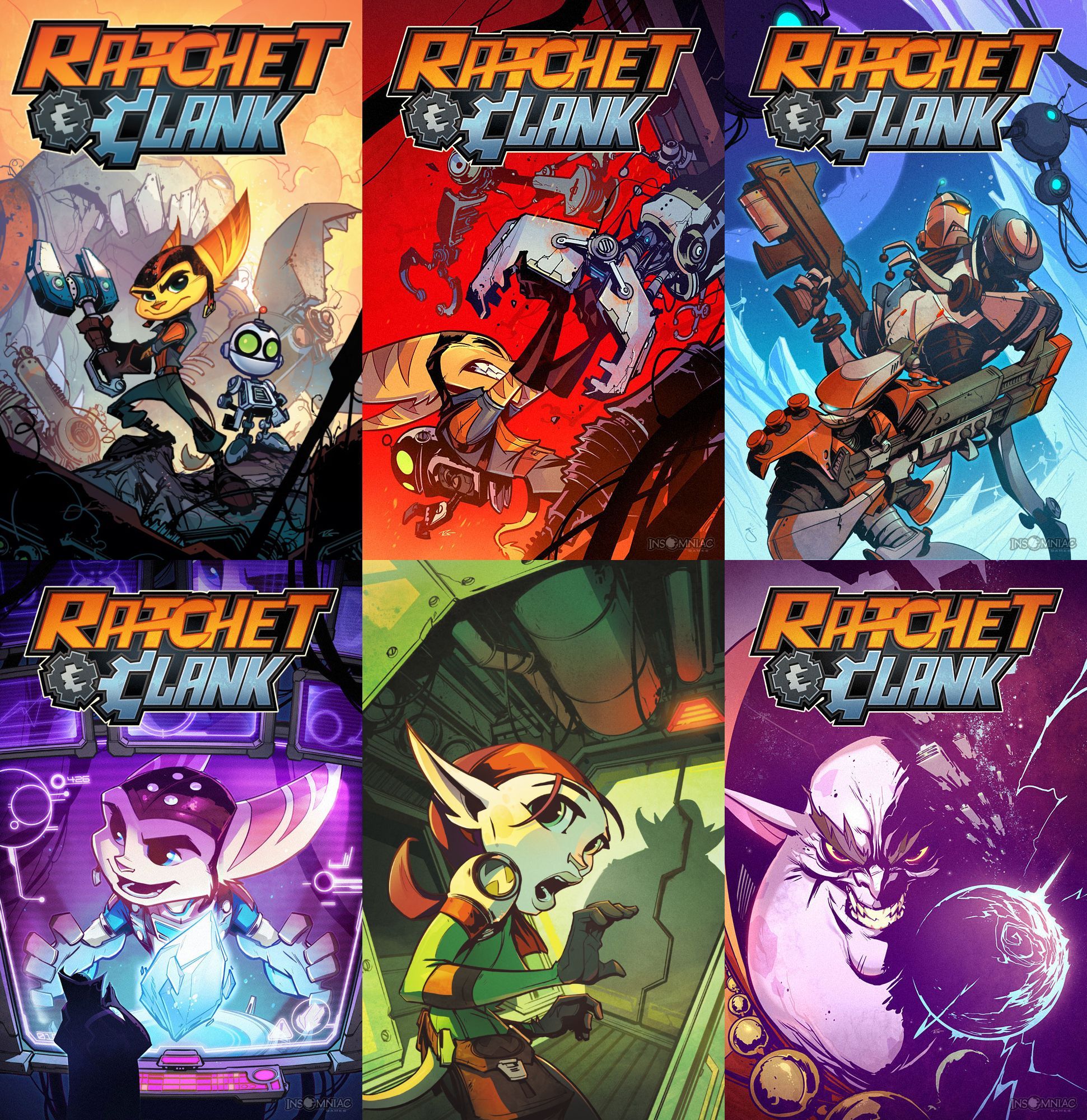 A compilation of all six covers for the Ratchet & Clank comic.