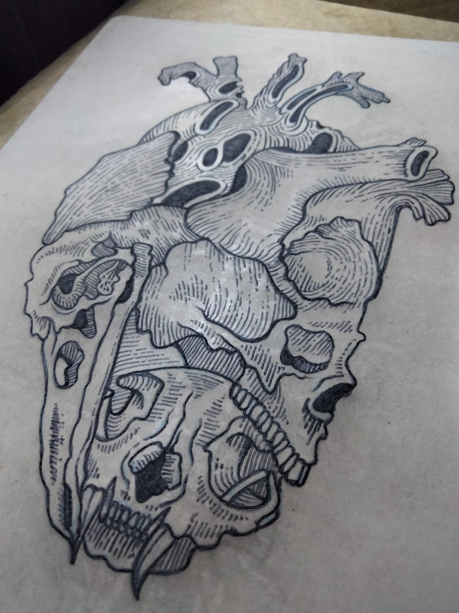 human heart crow skull cat skull human skull tattoo design and practice