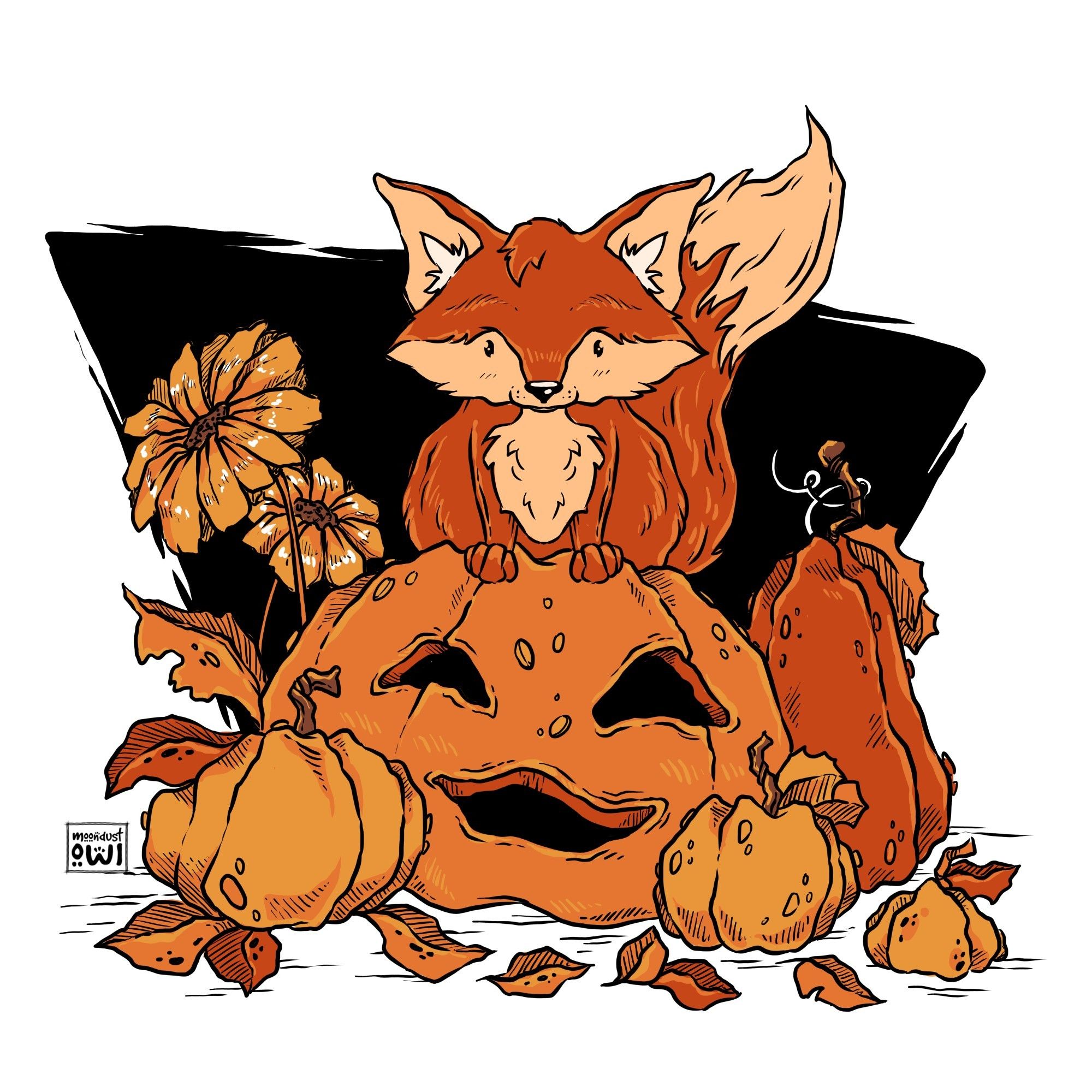 pumpkins & fox autumn illustration