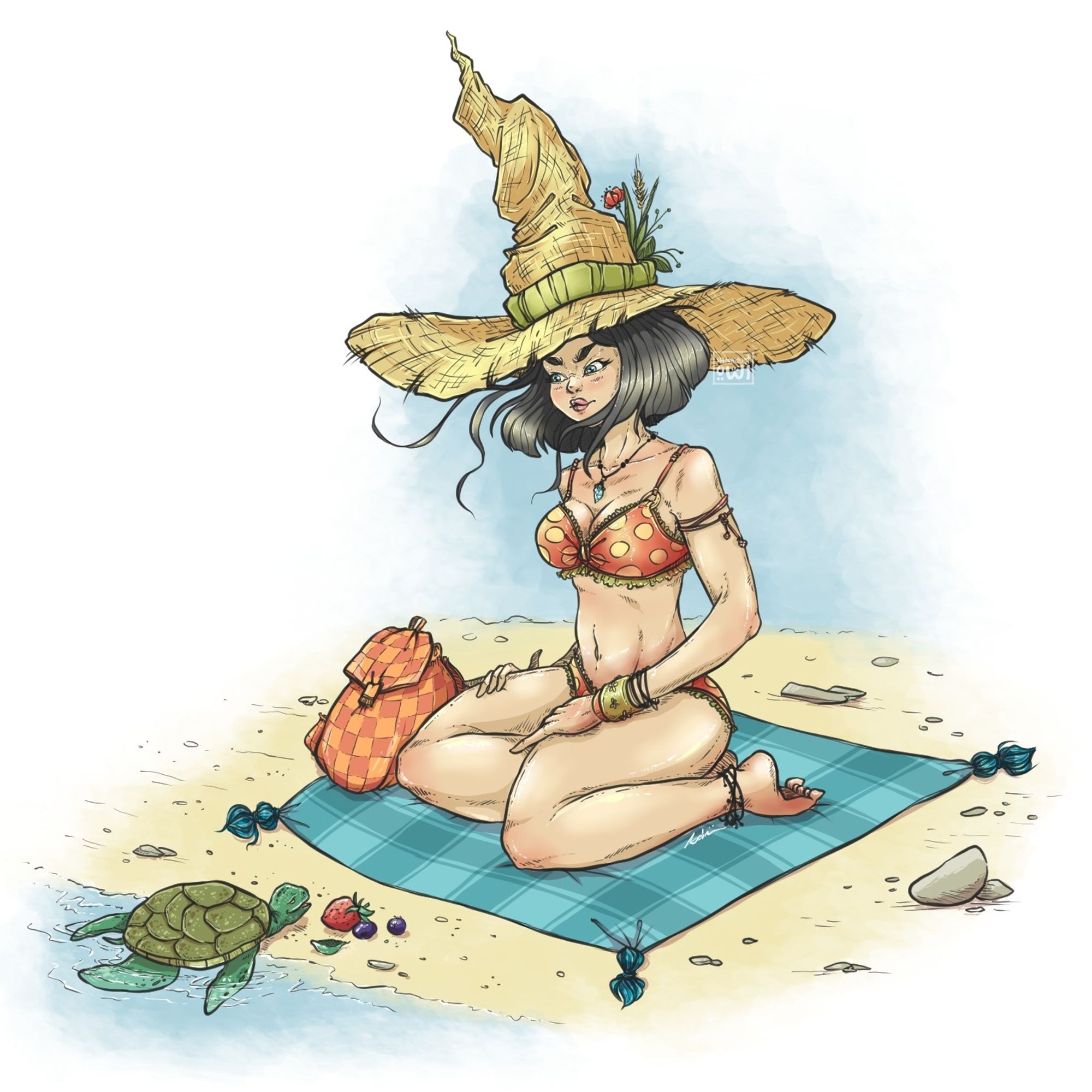 young witch on the beach