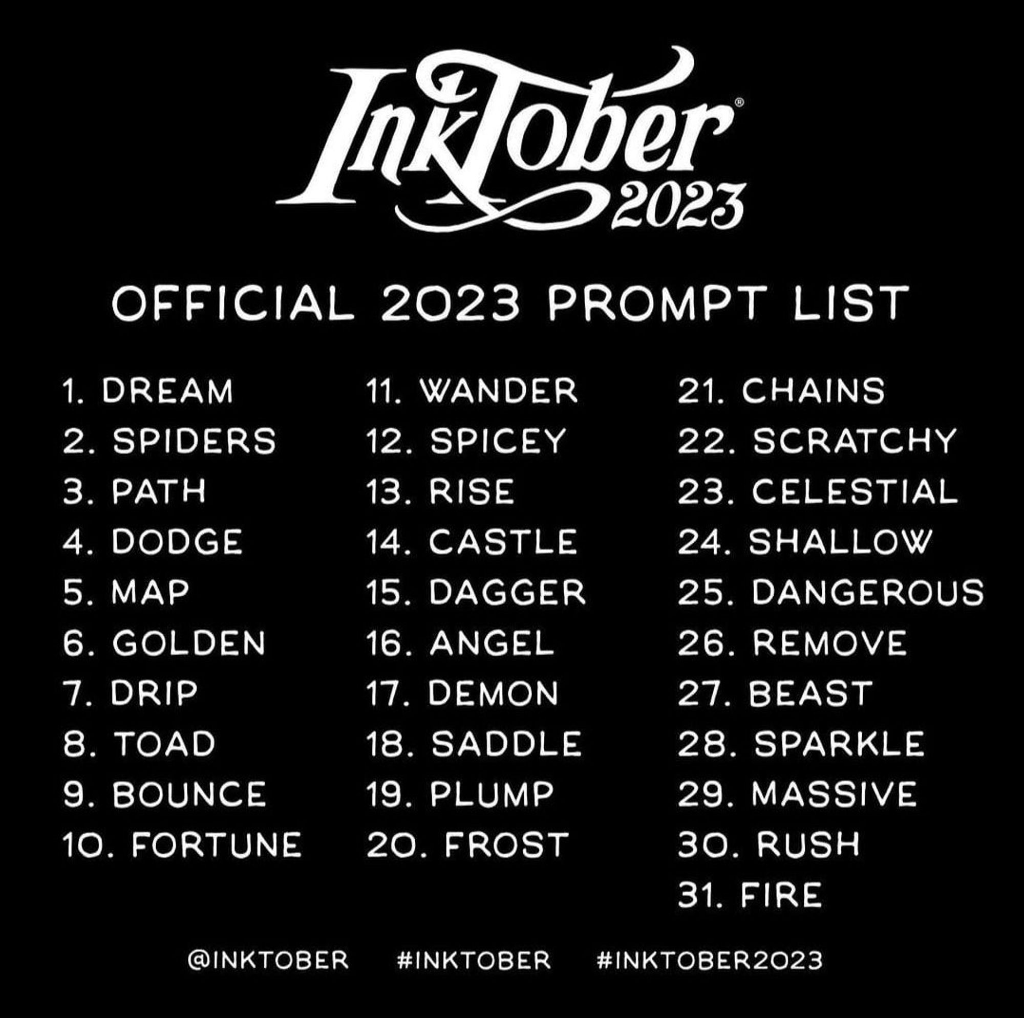 official inktober prompt list