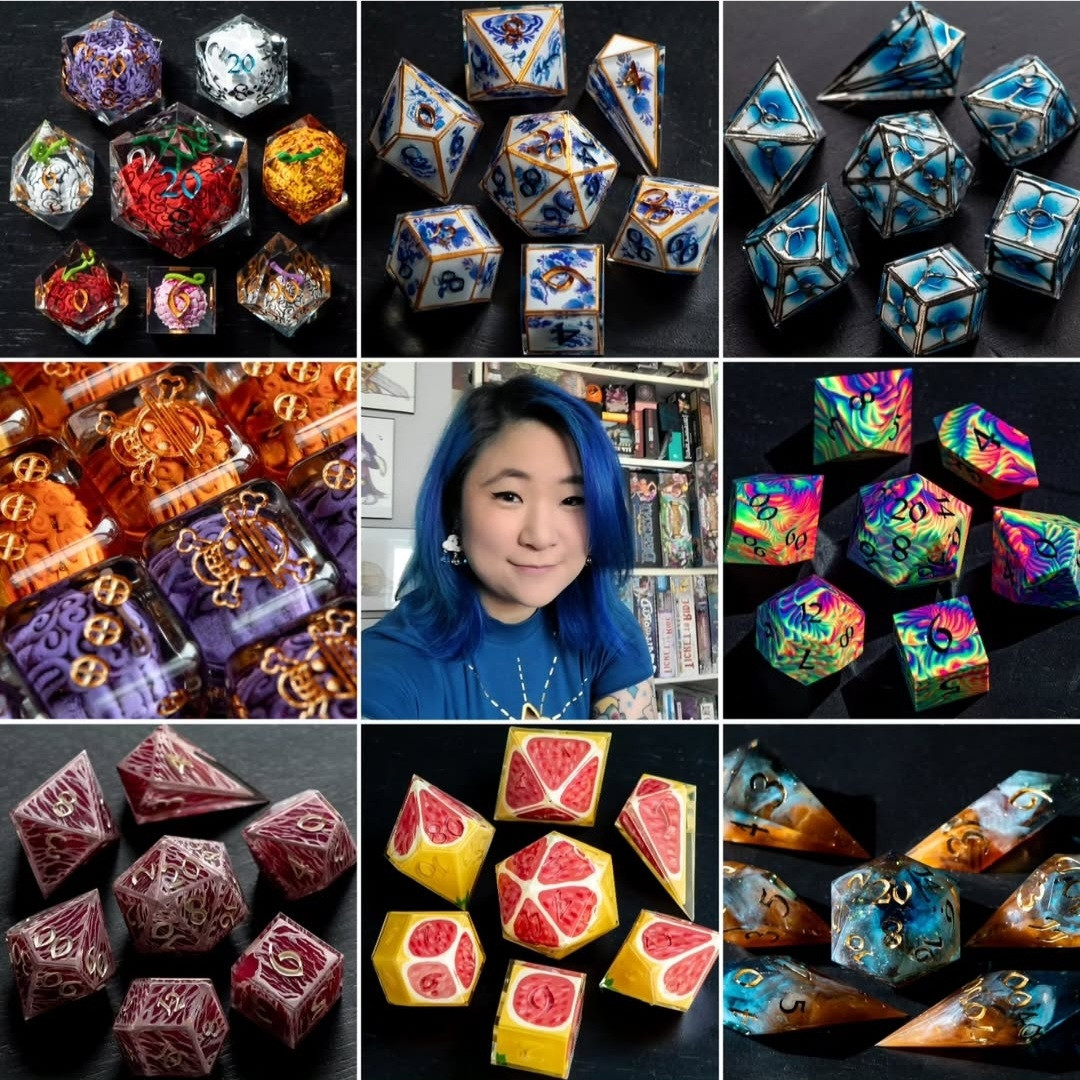 Grid of Color Spray Creations work and herself in the center