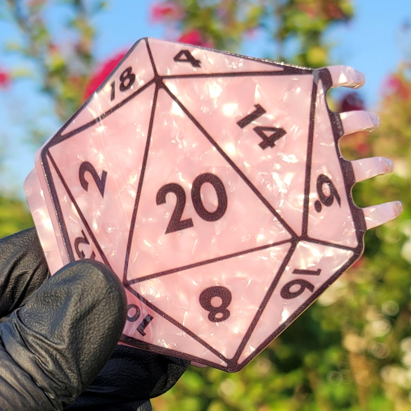 Pink D20 hair claw