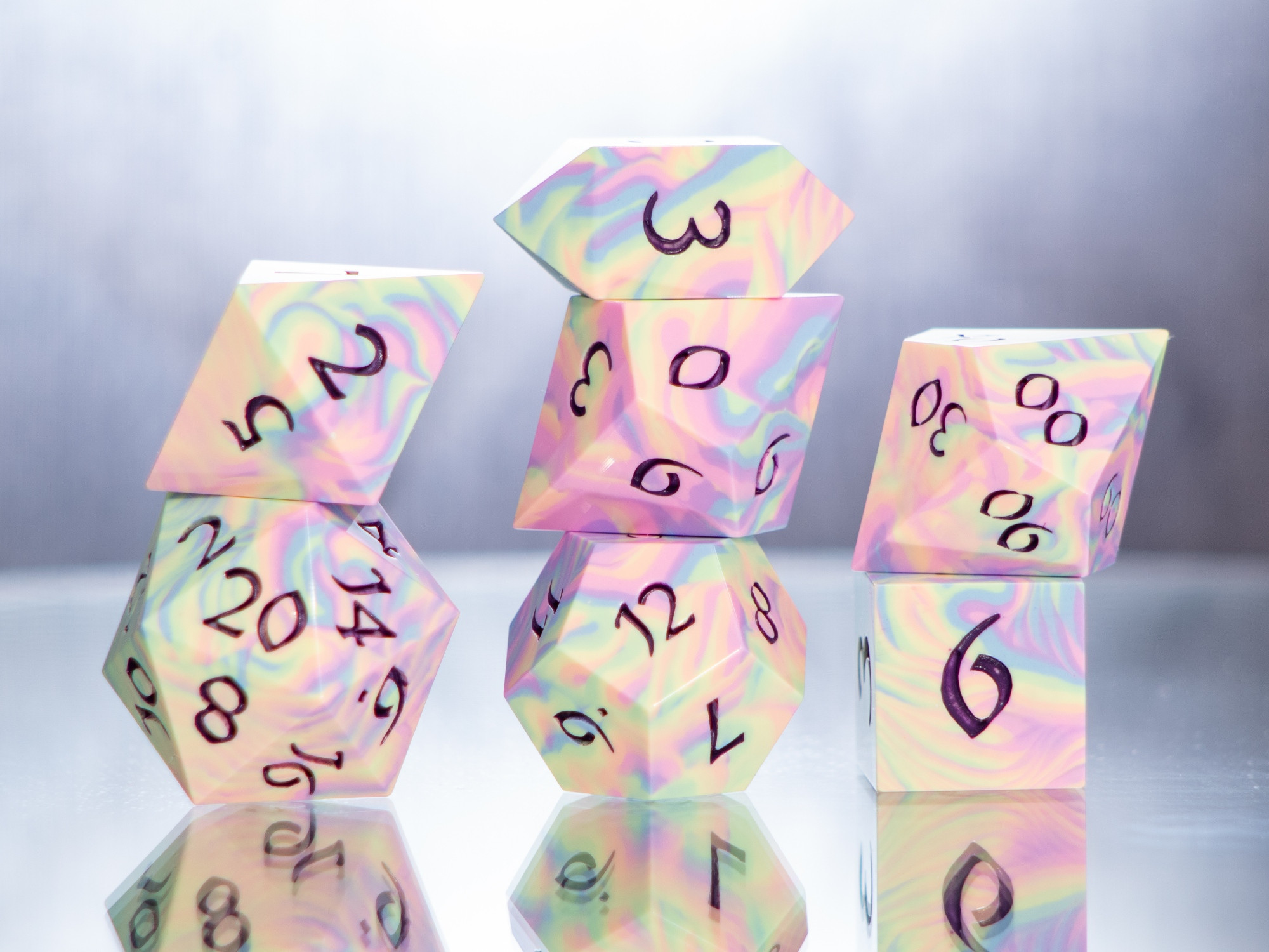 Pastel rainbow handmade polyhedral dice set