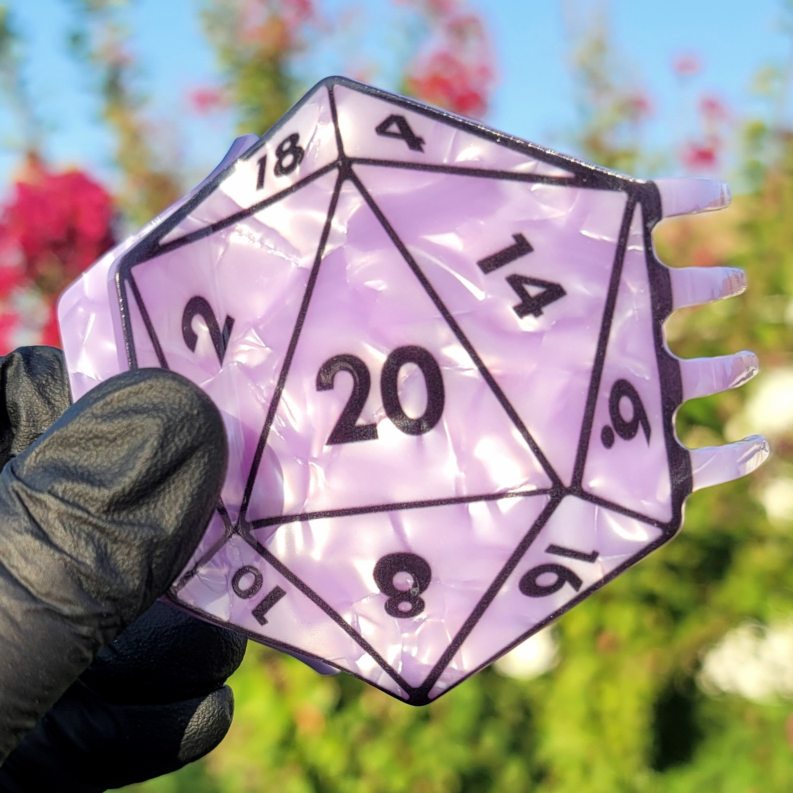 Purple D20 hair claw