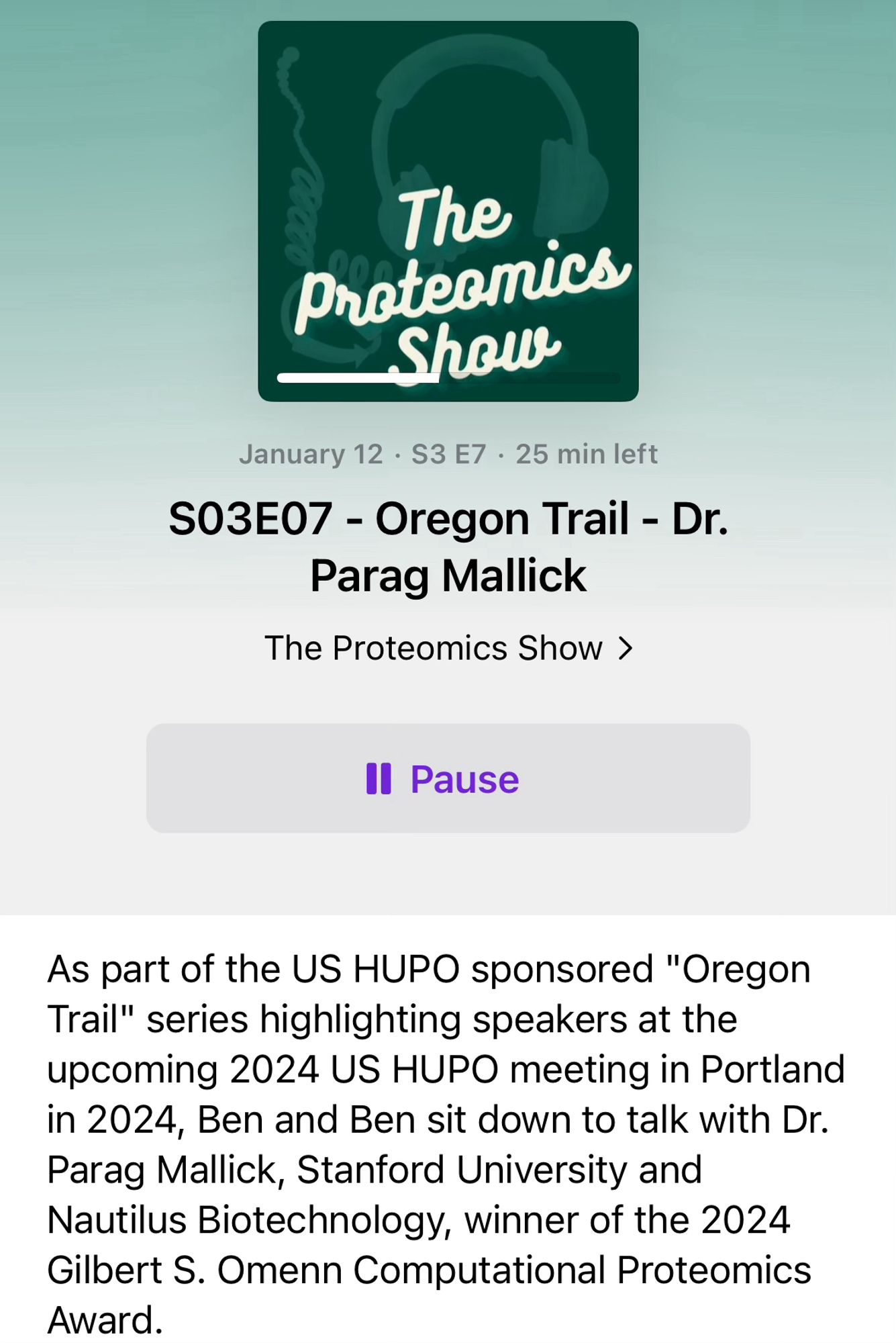 Screenshot of this week’s episode of The Proteomics Show with Parag Mallick. You can find The Proteomics Show everywhere, but also here https://anchor.fm/theproteomicsshow