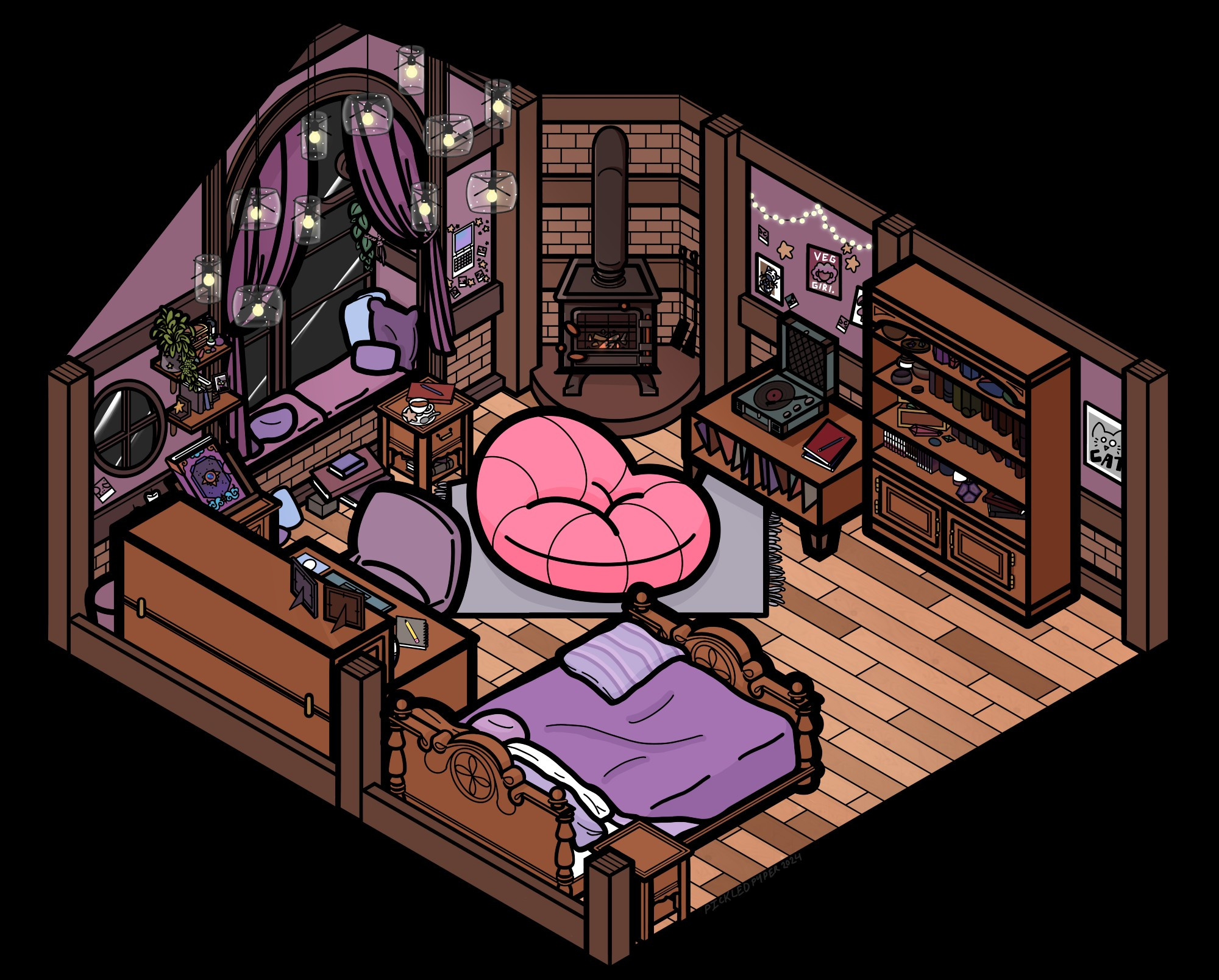 Fan Art Isometric Room for Spirit City: Lifi Sessions; Classic Purple and Pink