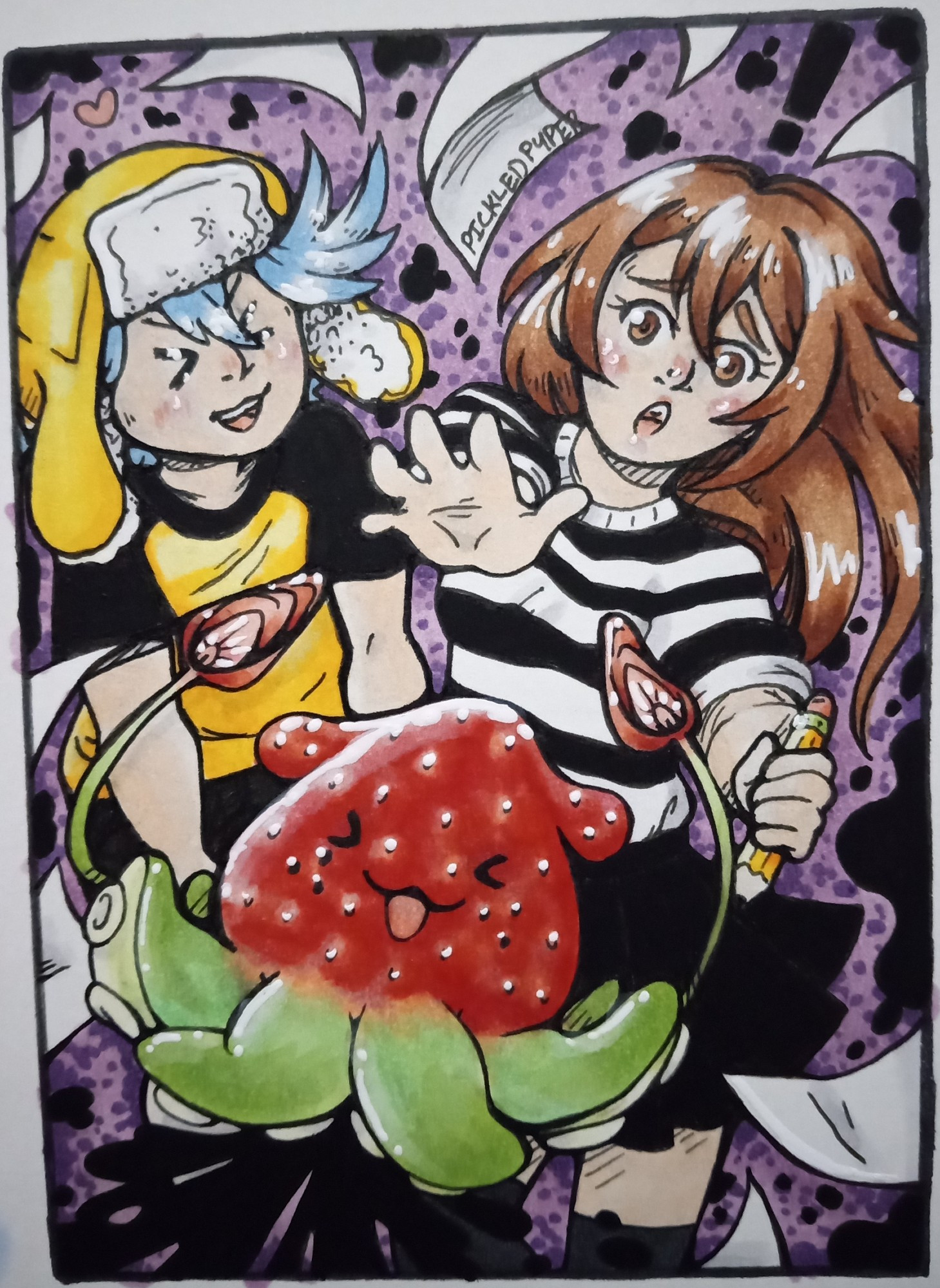 Saturated ACEO/Art Trading Card Fan Art of Spilled Ink ( Emirichu & Daidus ) with their mascot Ichika!