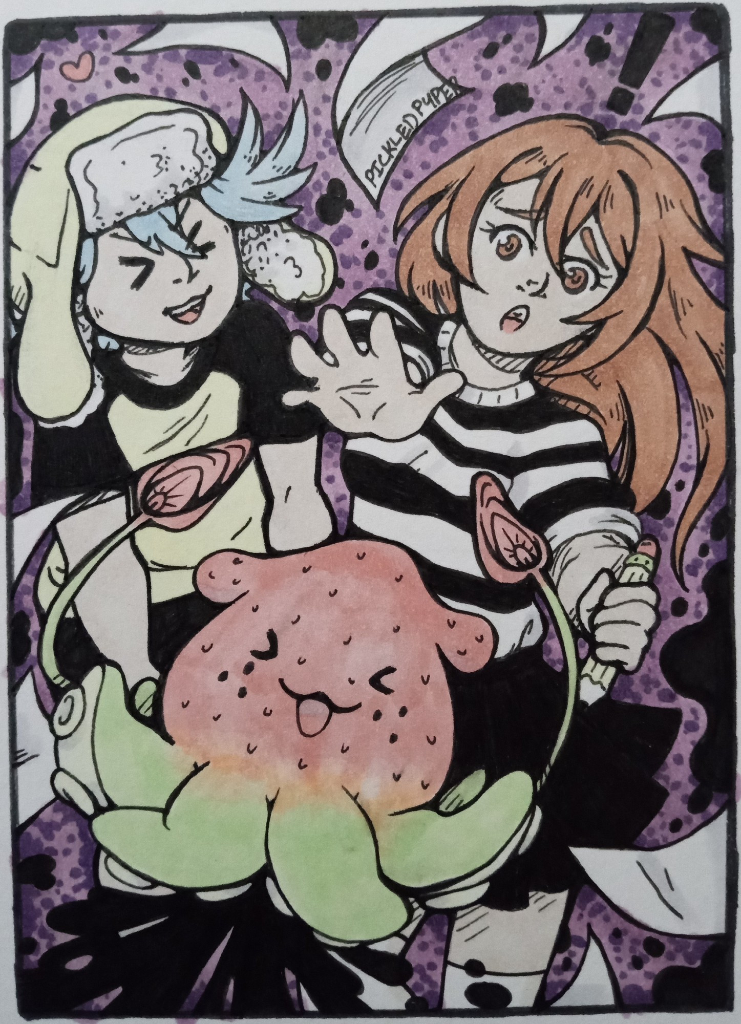 Pastel ACEO/Art Trading Card Fan Art of Spilled Ink ( Emirichu & Daidus ) with their mascot Ichika!