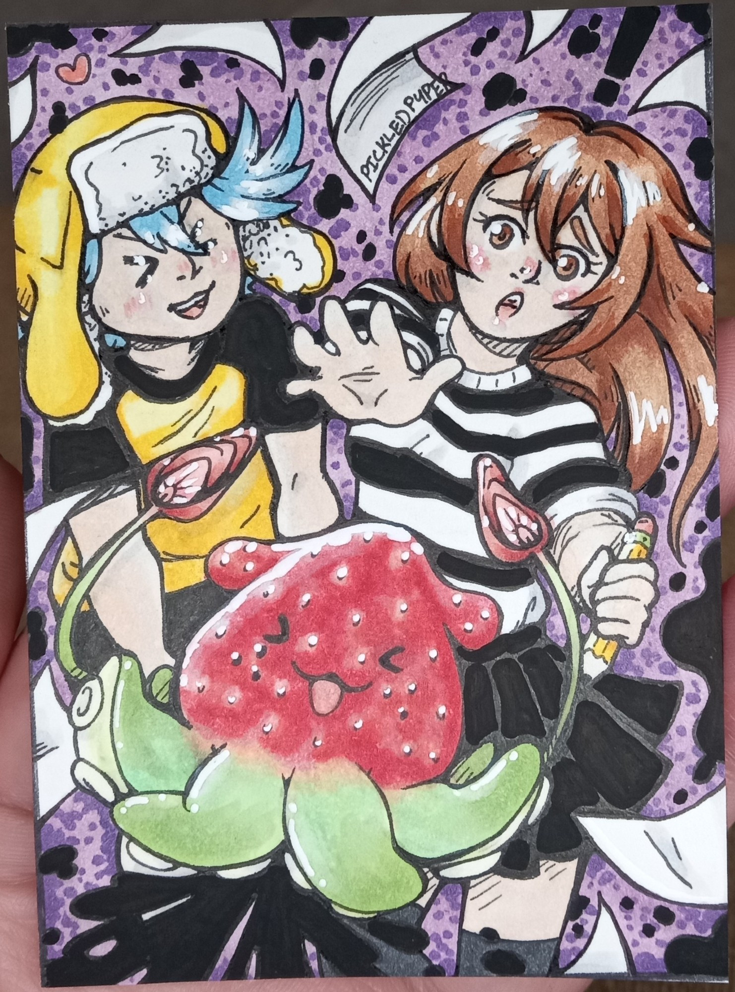 ACEO/Art Trading Card Fan Art of Spilled Ink ( Emirichu & Daidus ) with their mascot Ichika!