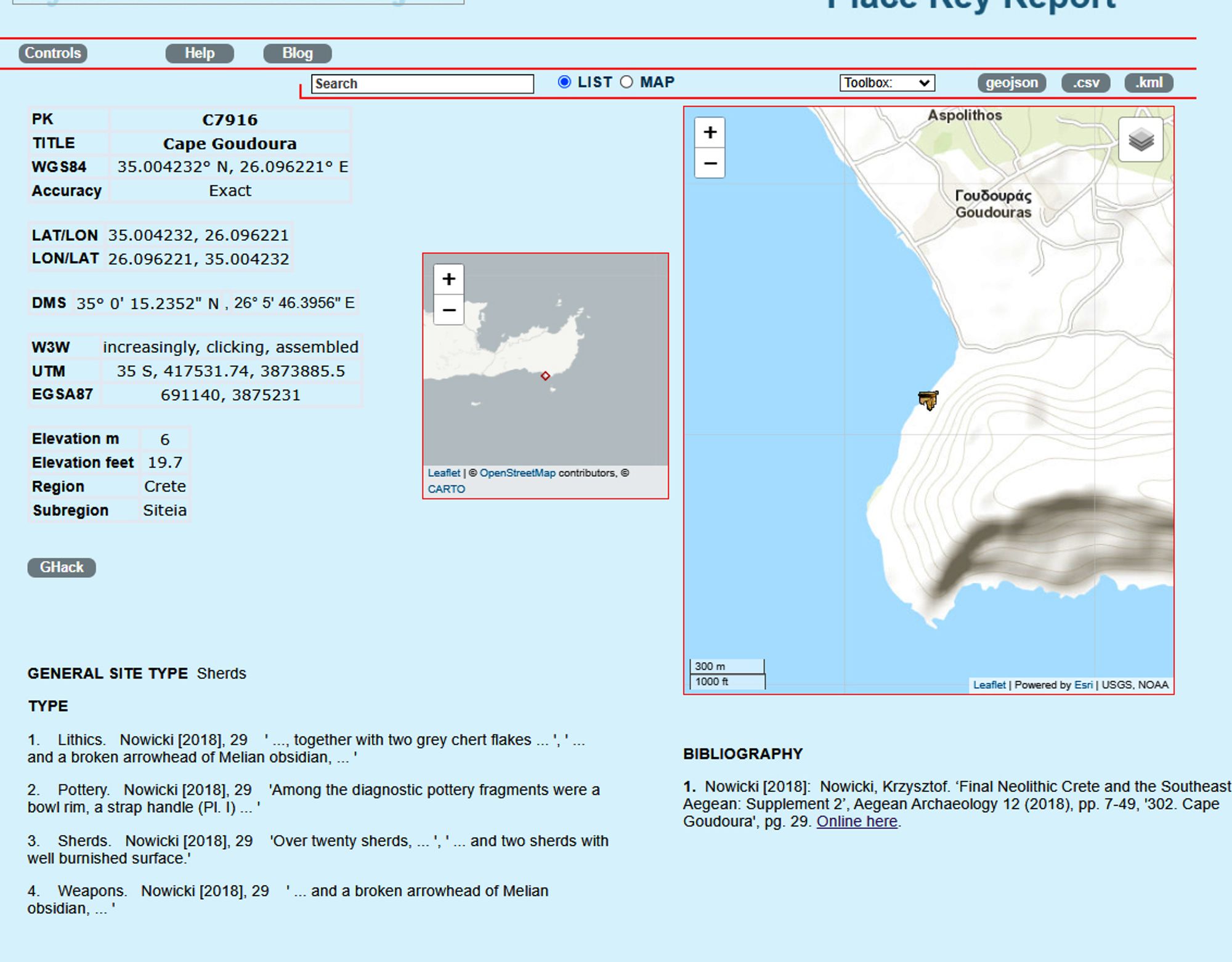 Details page for C7916.  Cape Goudoura rock shelter, southern Crete.  Mycenaean Atlas Project.