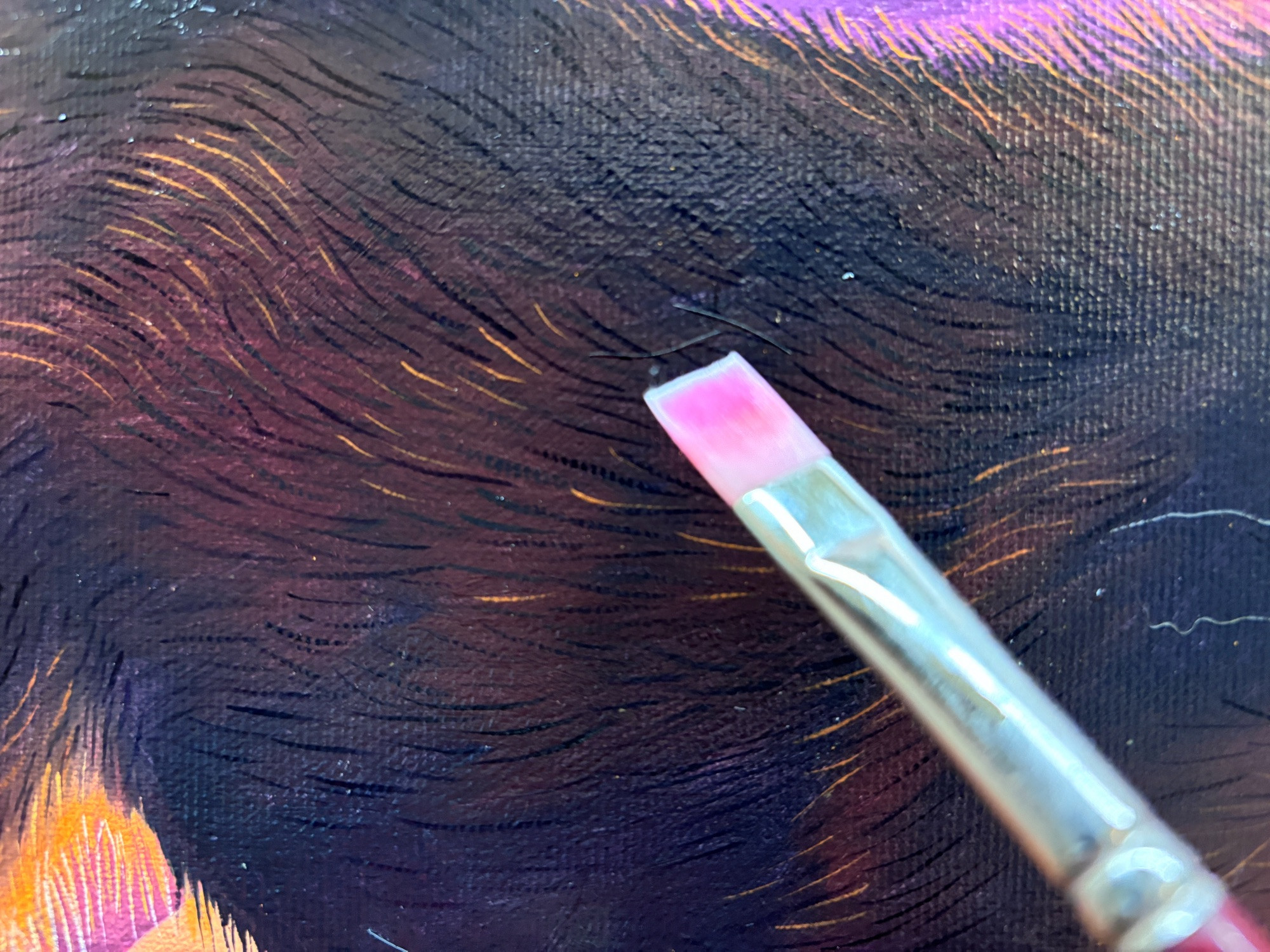 Pup hairs integrated into the painting