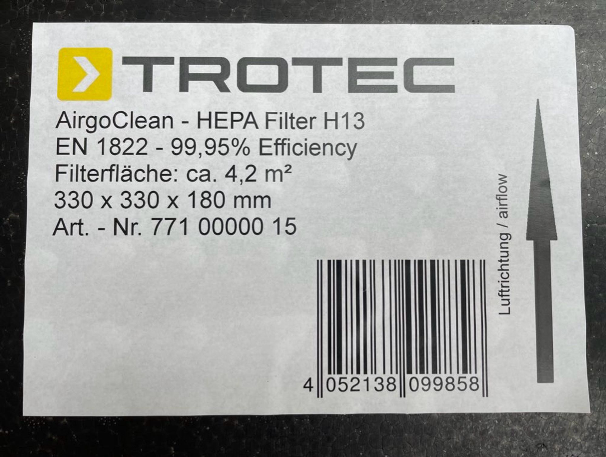 Aufkleber HEPA-Filter von Trotec.