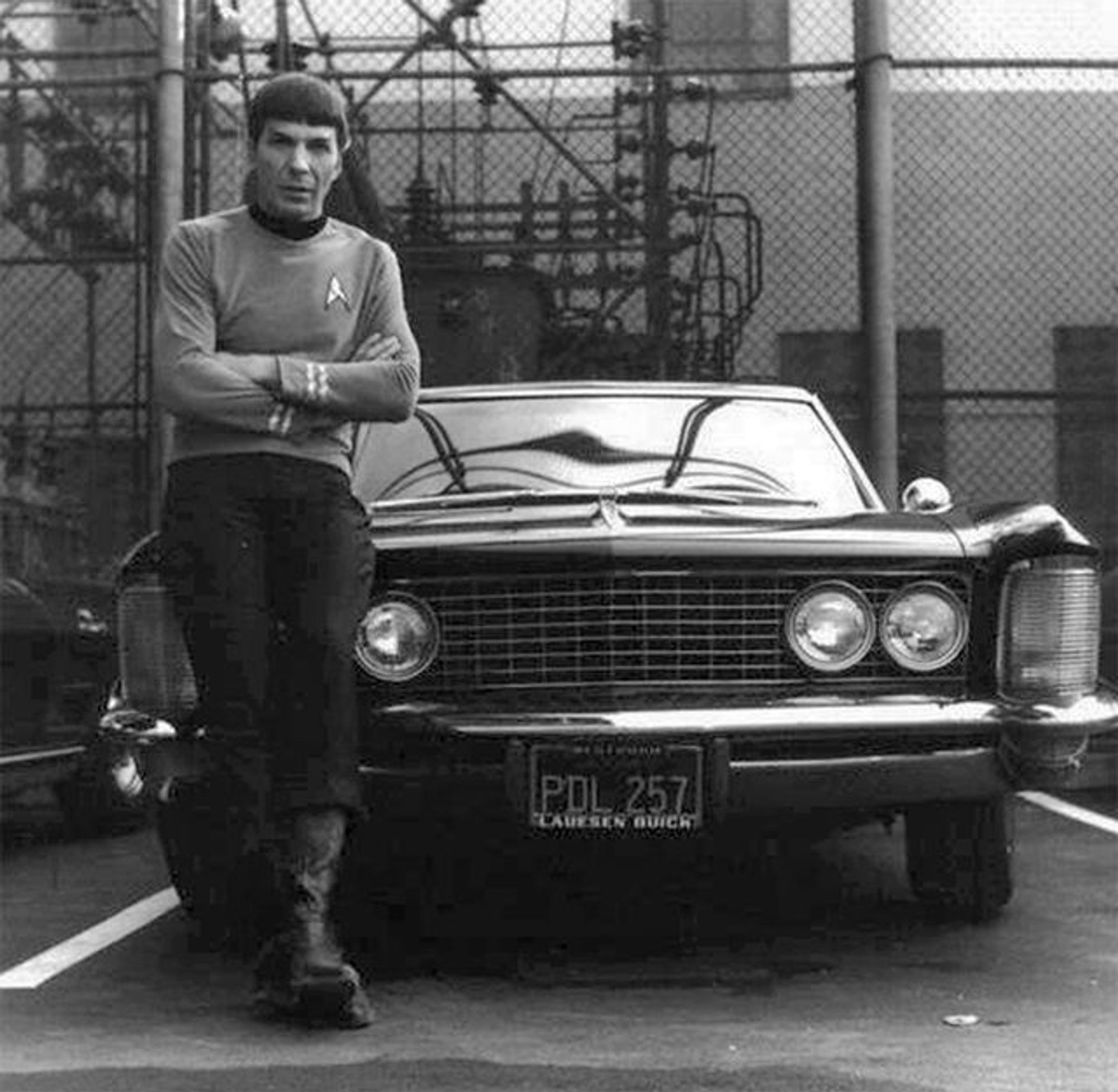 Leonard Nimoy, his Buick parked.