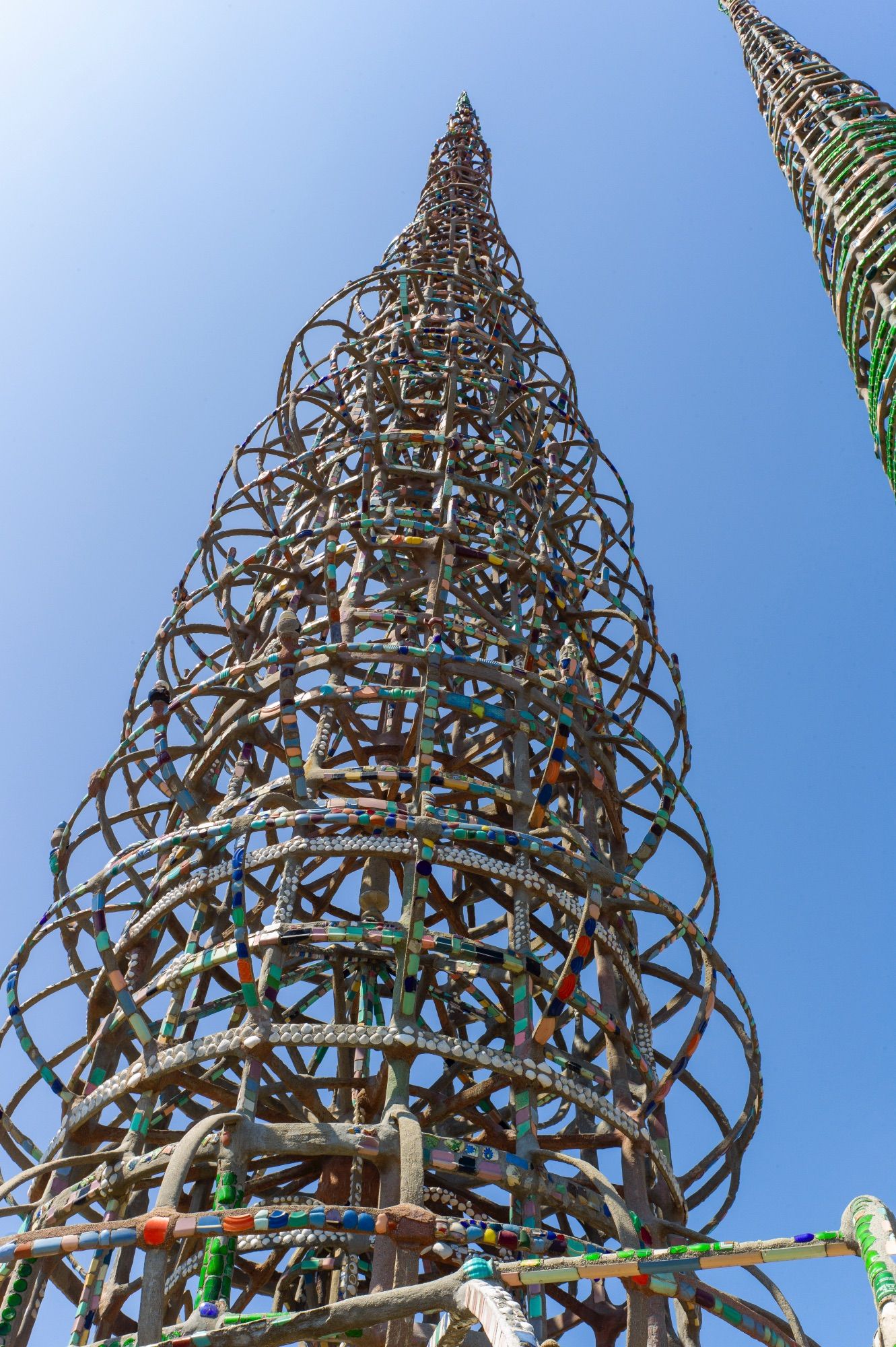 looking up at the Watts Towers