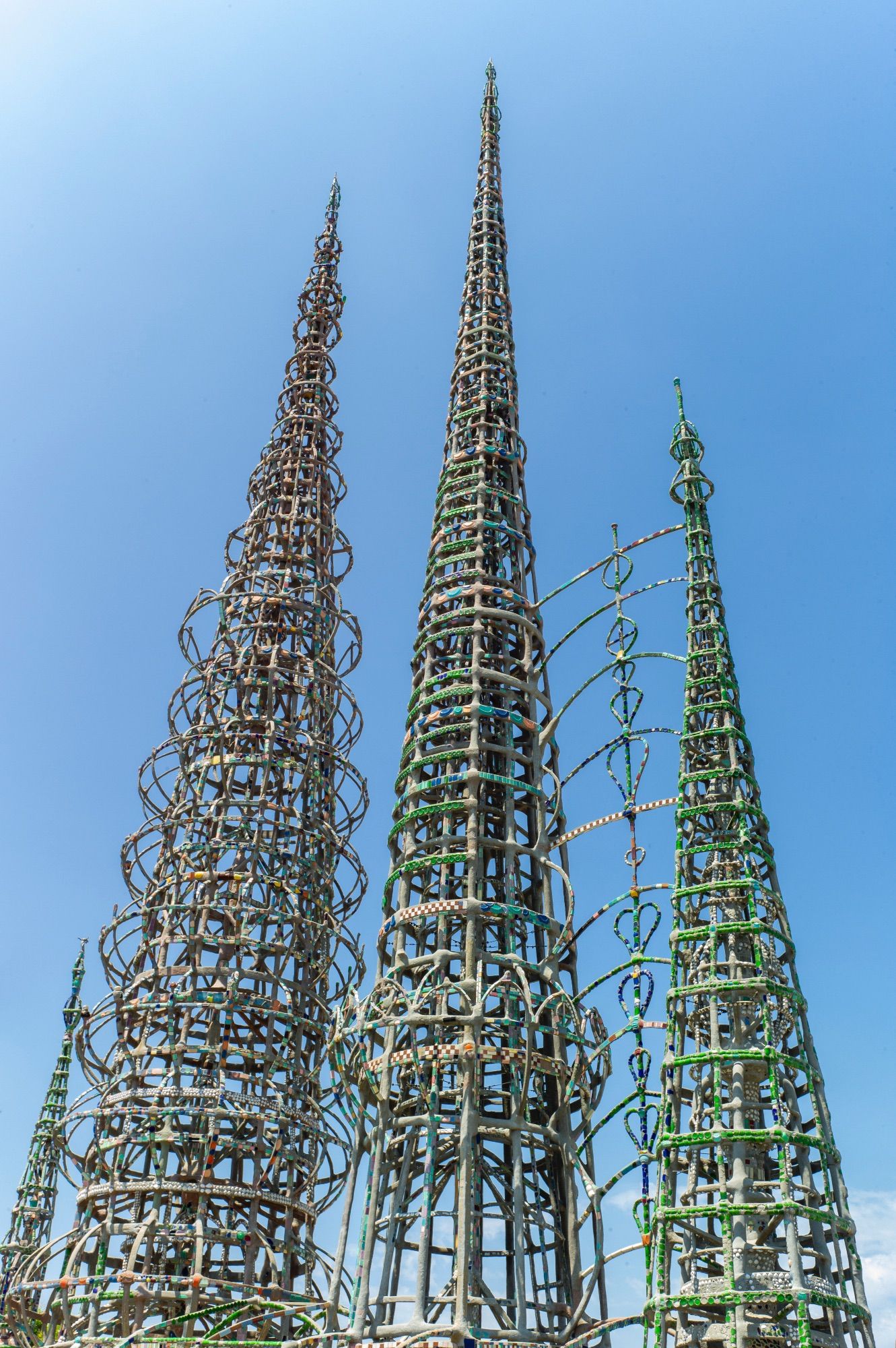 looking up at the Watts Towers