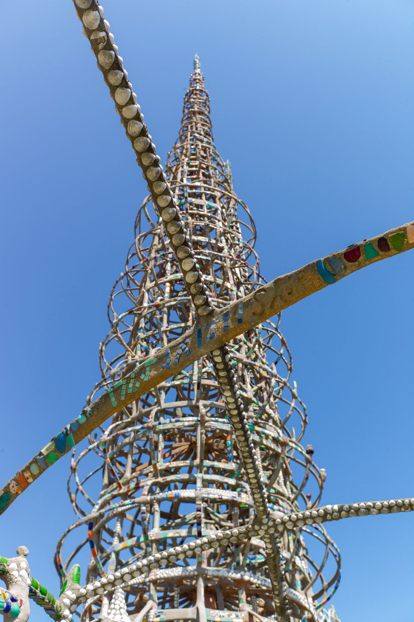 looking up at the Watts Towers