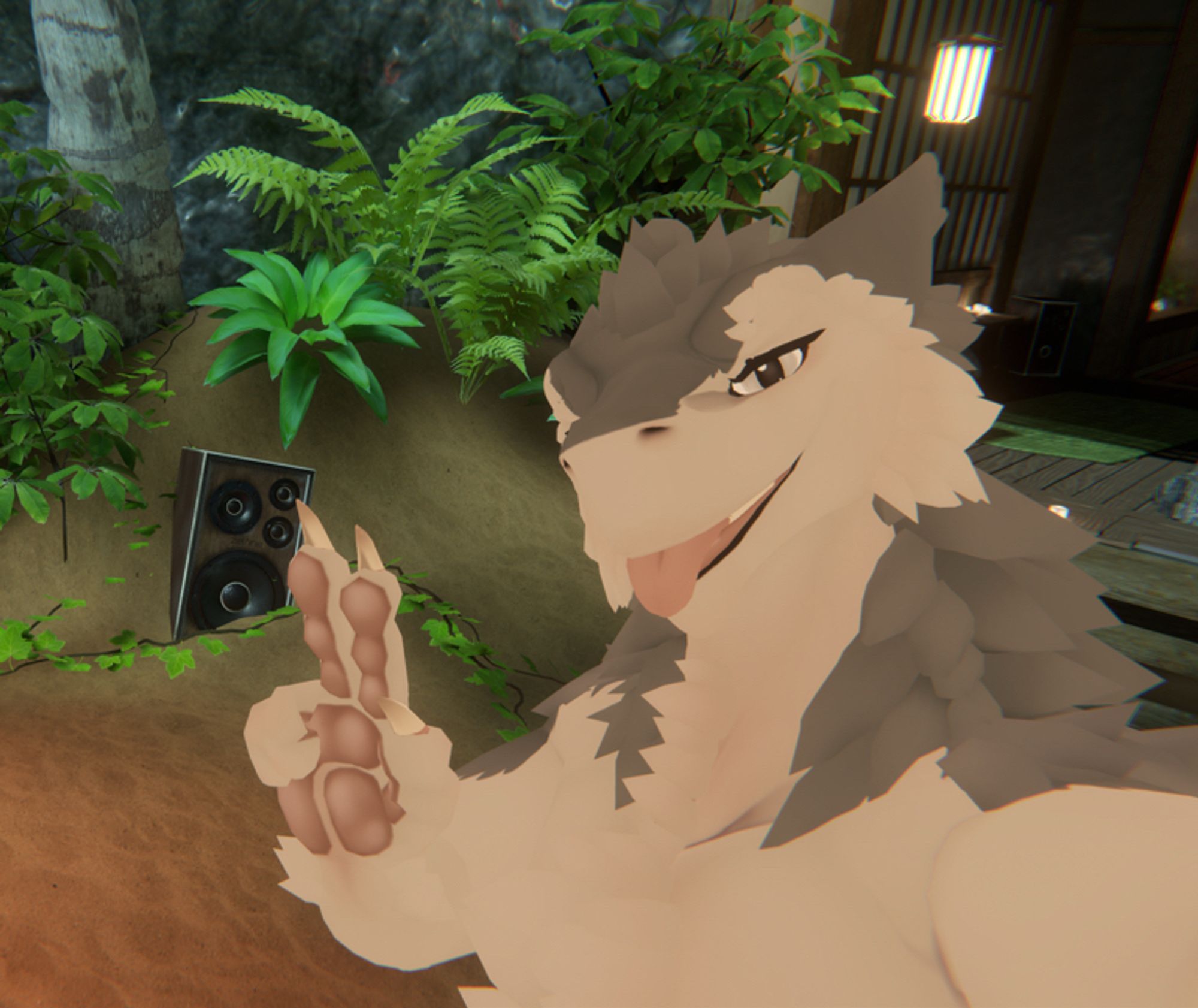 Sergal thing taking a selfie in VRChat