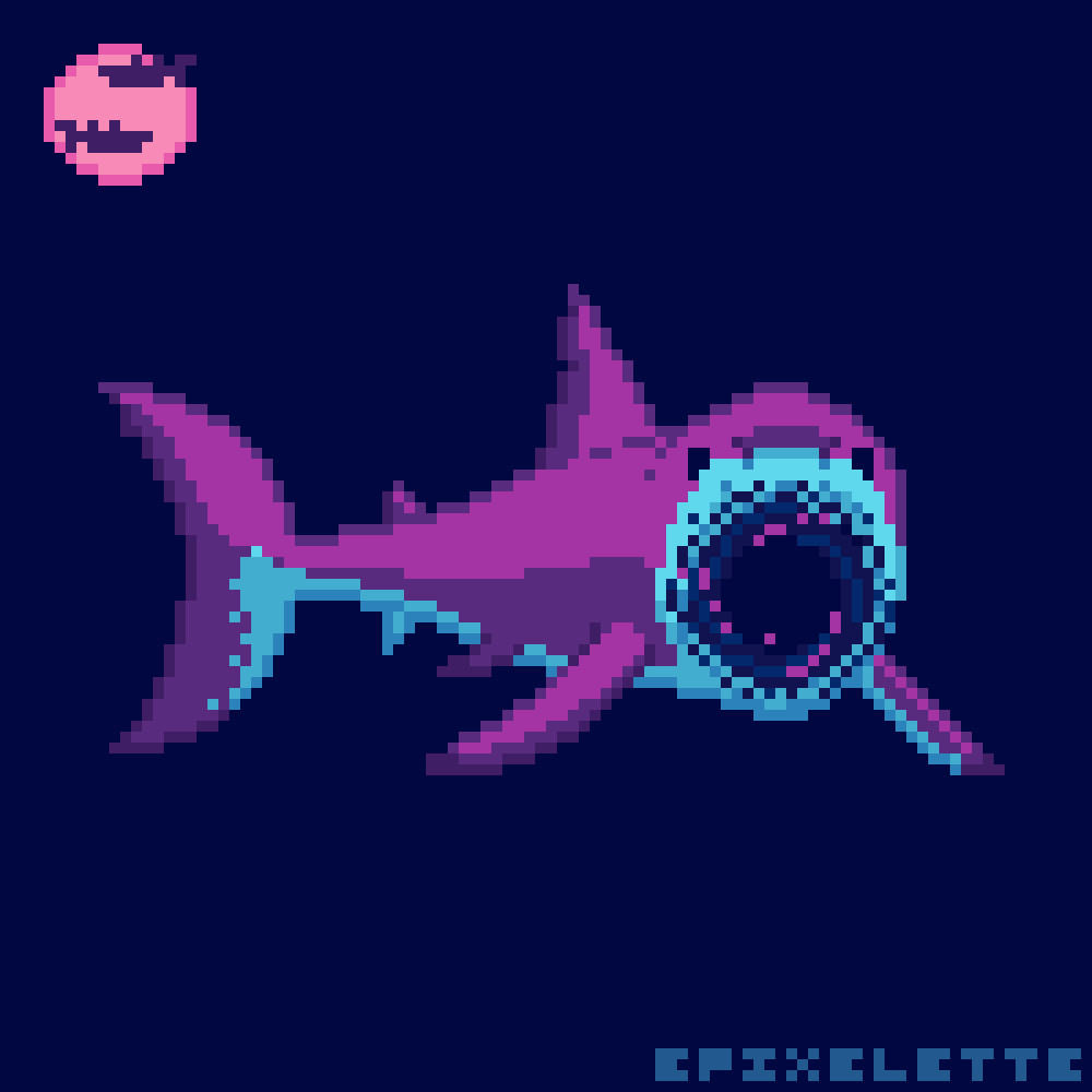 Pixel Art: Great white shark with a black hole in it's mouth