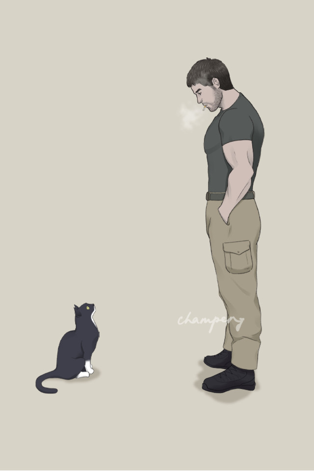 Chris Redfield and a black cat.