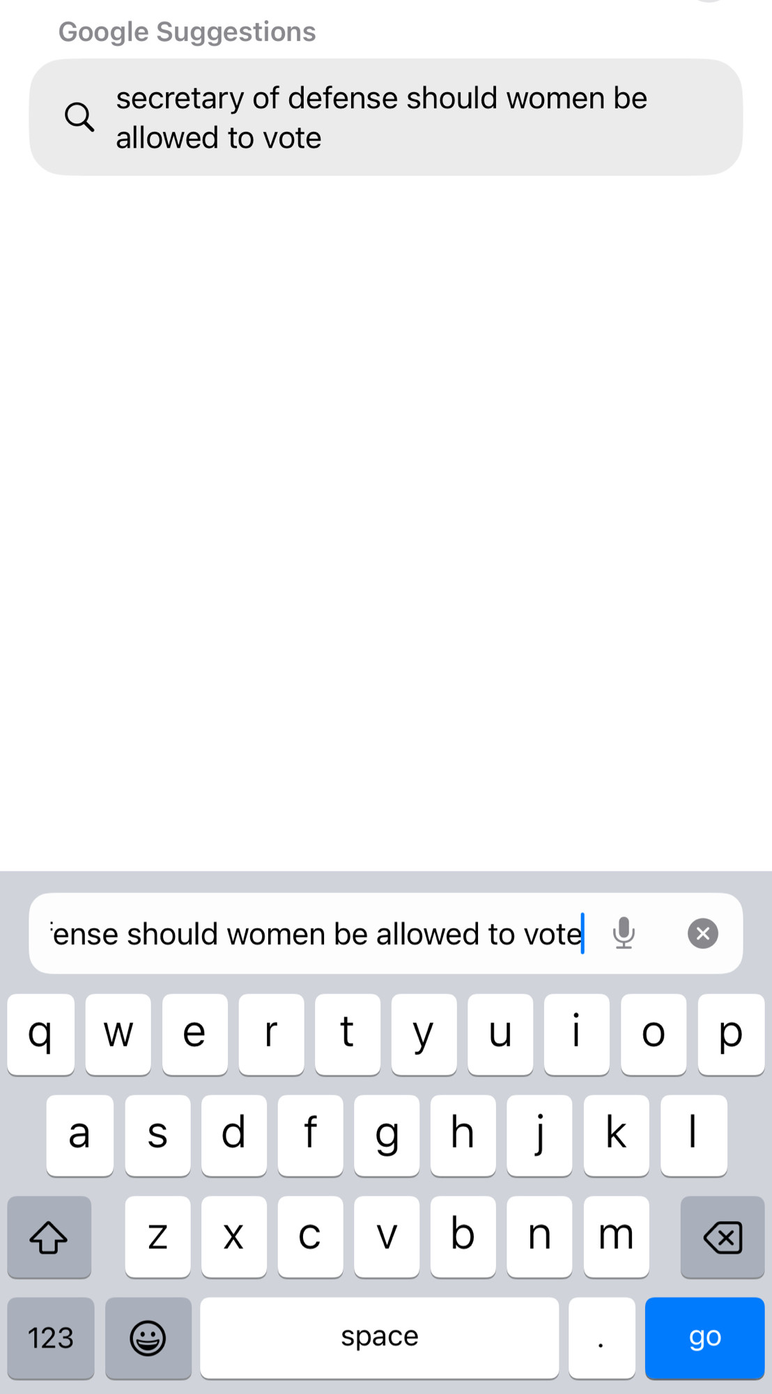 Google search with the search terms “secretary of defense should women be allowed to vote,” taken from the original post