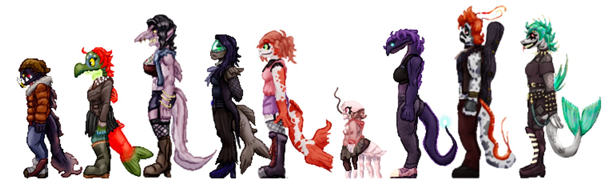 From left to right / front to back:
Kato, Bao, Aaliyah, Yūrei, Haru, Mari, Nikolski, Guðmundur, Lance