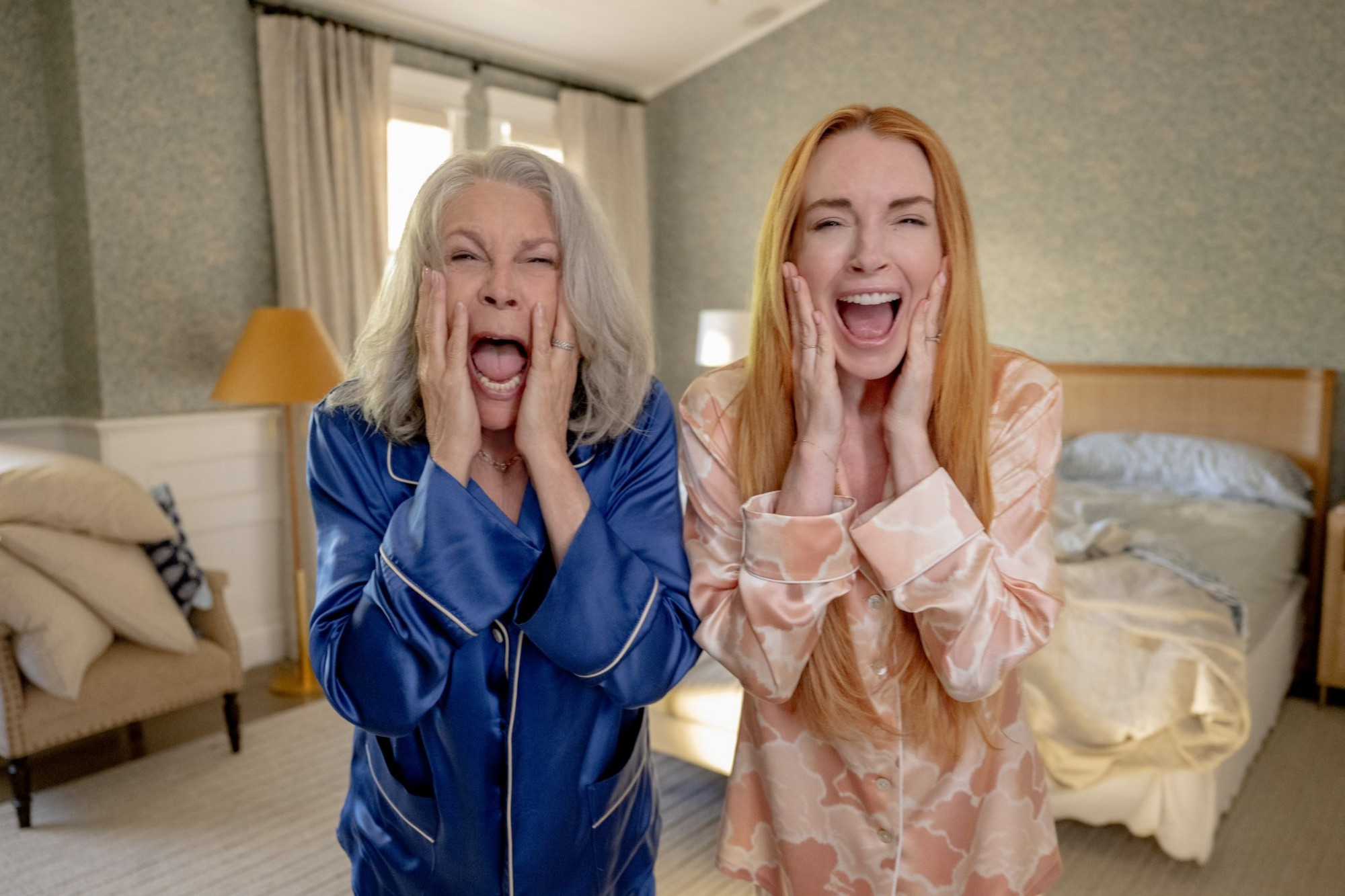 Foto das atrizes Jamie Lee Curtis e Lindsay Lohan para o filme Sexta-feira Muito Louca 2