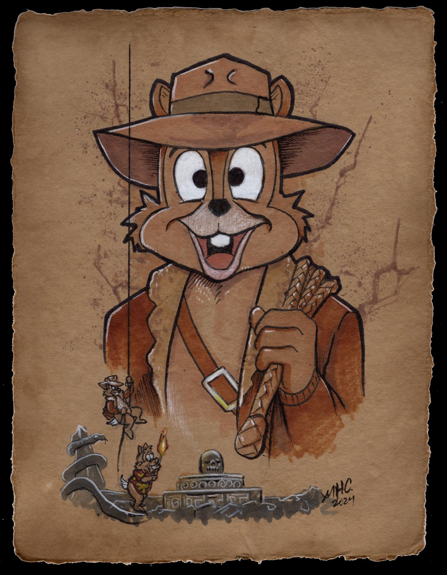 Rescue Rangers drawn like an old Indiana Jones movie poster