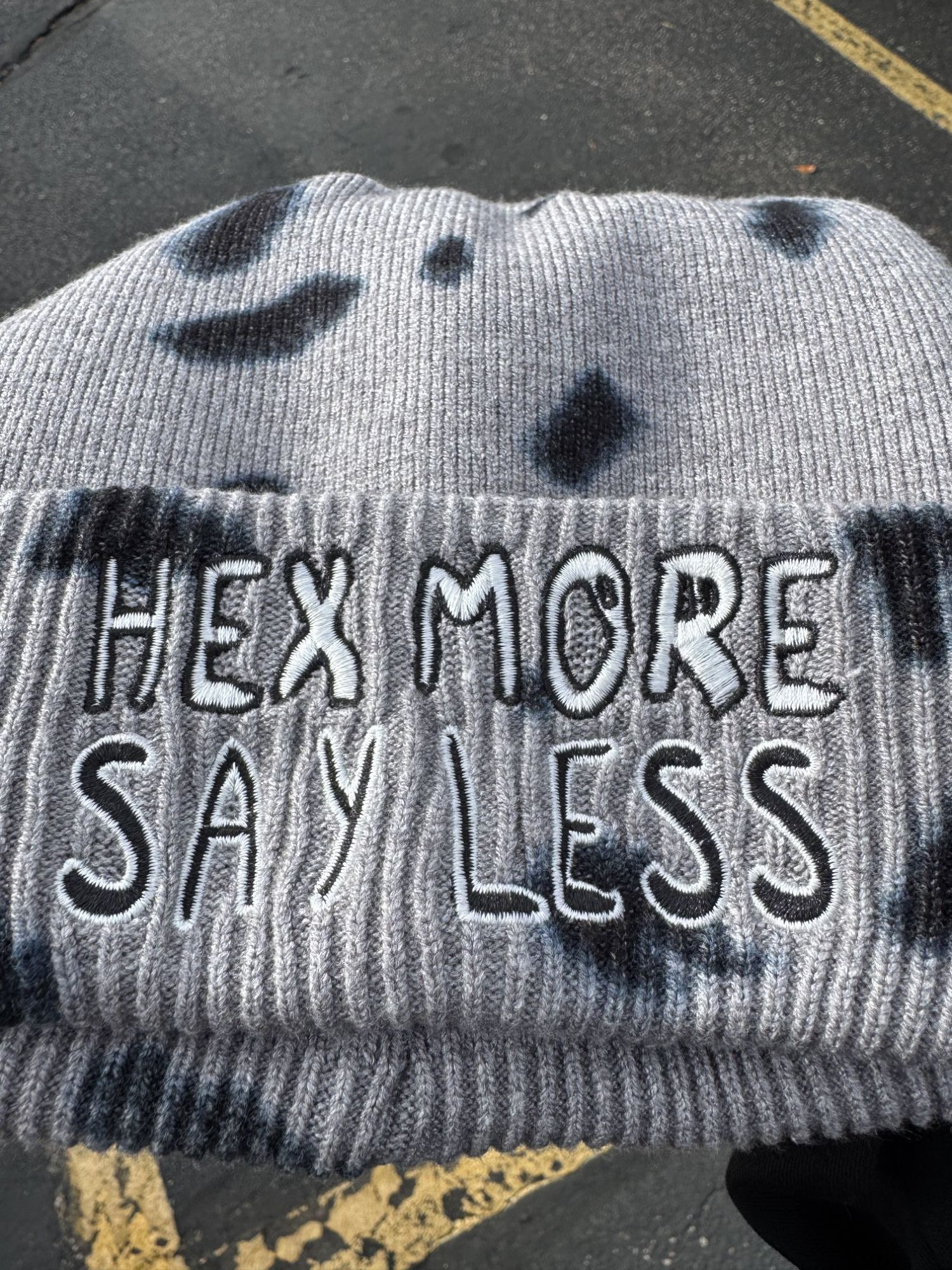 halloween beanie that says: hex more say less