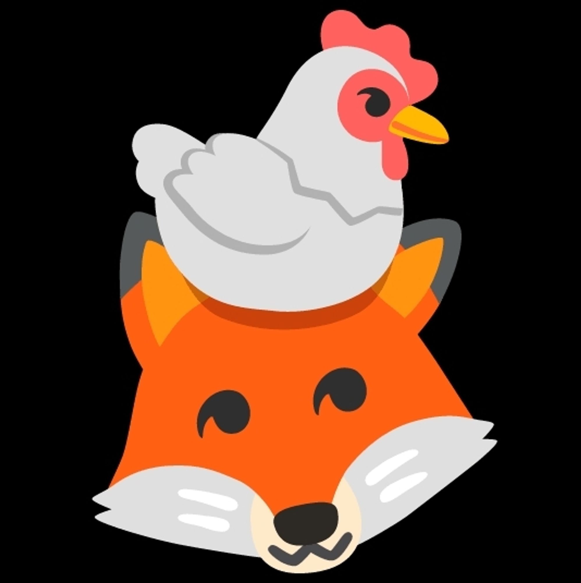 Fox with chicken on head