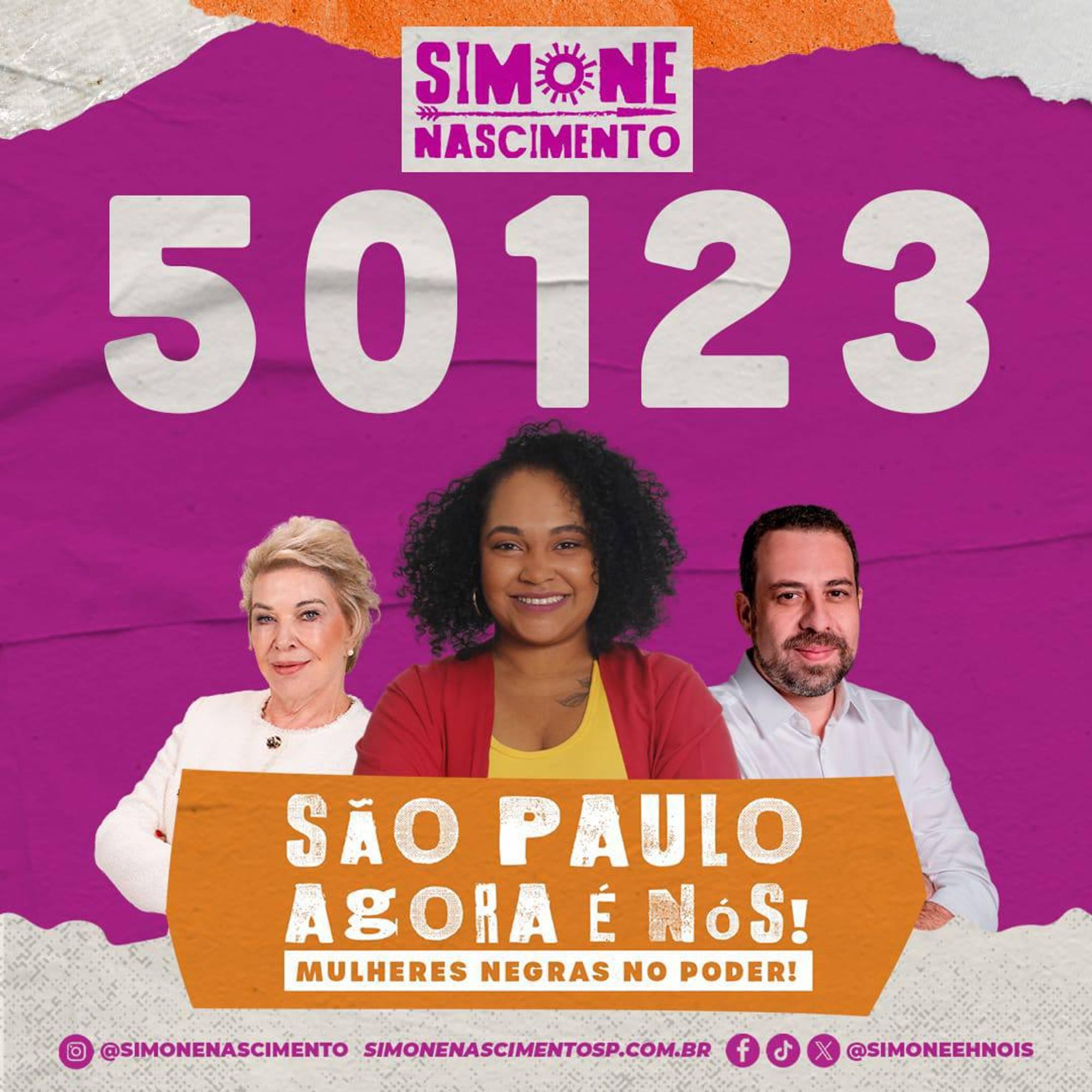 Santinho de Simone Nascimento, candidata a vereadora em São Paulo pelo PSOL. Número: 50123