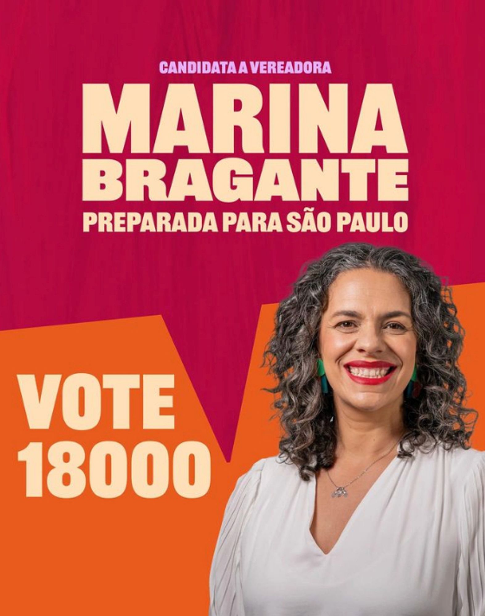 Santinho de Marina Bragante, candidata a vereadora em São Paulo pela REDE. Número: 18000