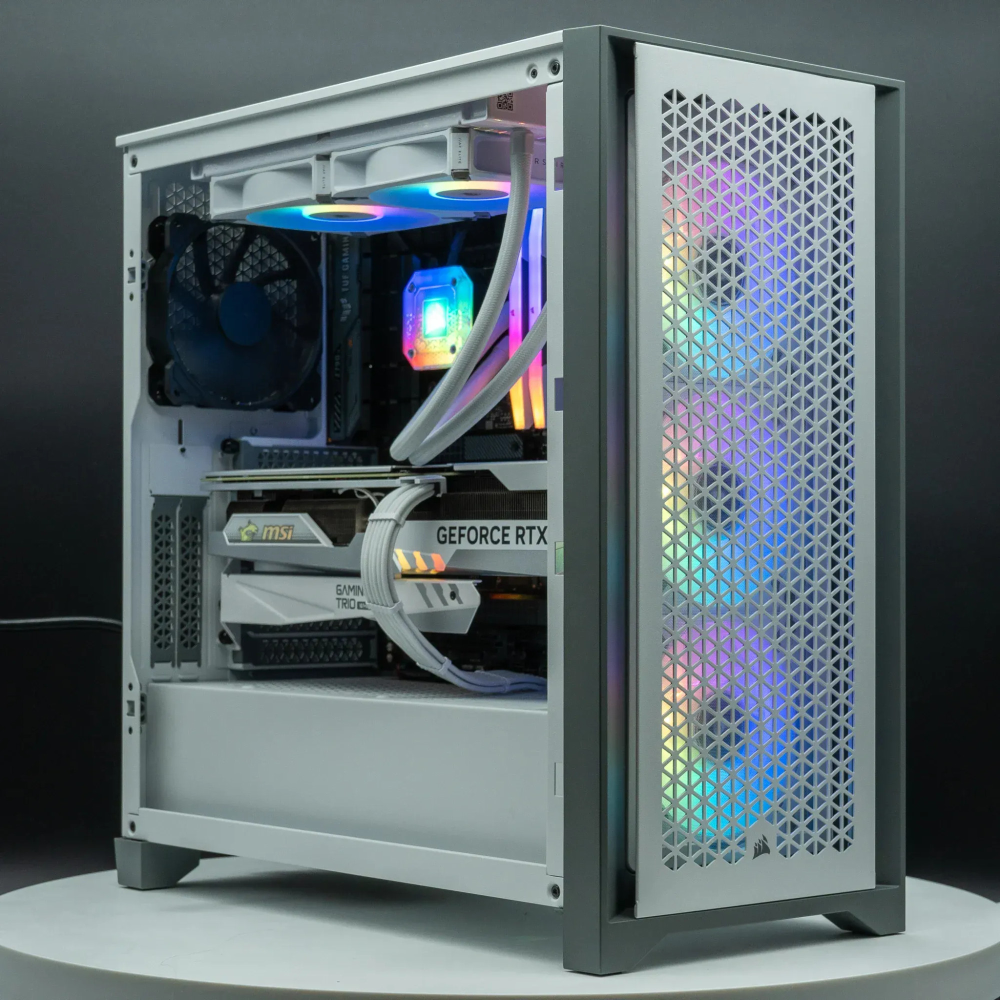 The Spartan - Unyielding Power. Unbreakable Spirit.  Our Spartan model is one of our official Corsair iCUE Certified Gaming PCs. As such, it comes with a Corsair iCUE 4000D RGB Airflow case, 32GB of Corsair Vengeance RGB DDR5-6000 memory, an 850-watt Corsair power supply, and Corsair's iCUE H100i Elite Capellix XT liquid CPU cooler. Put those components together with your choice of a gaming focused CPU from Intel or AMD, and a powerhouse graphics card, and you've got a rig worthy of any digital battlefield. The Spartan isn't just a machine, it's a statement of intent.