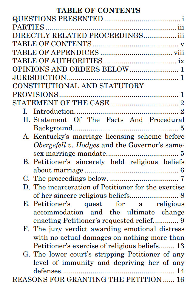 table of contents page 1