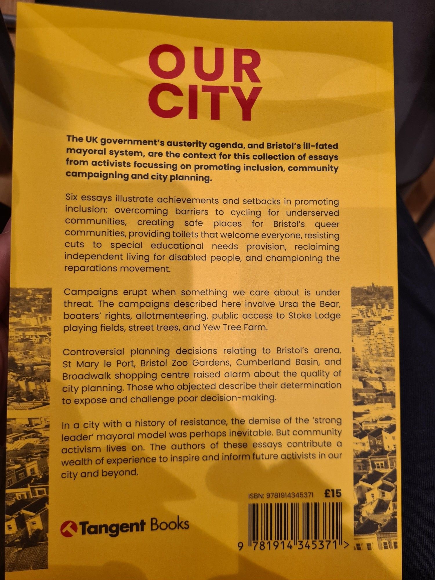 Back page of the book Our City: Community Activism in Bristol edited by Suzanne Audrey.