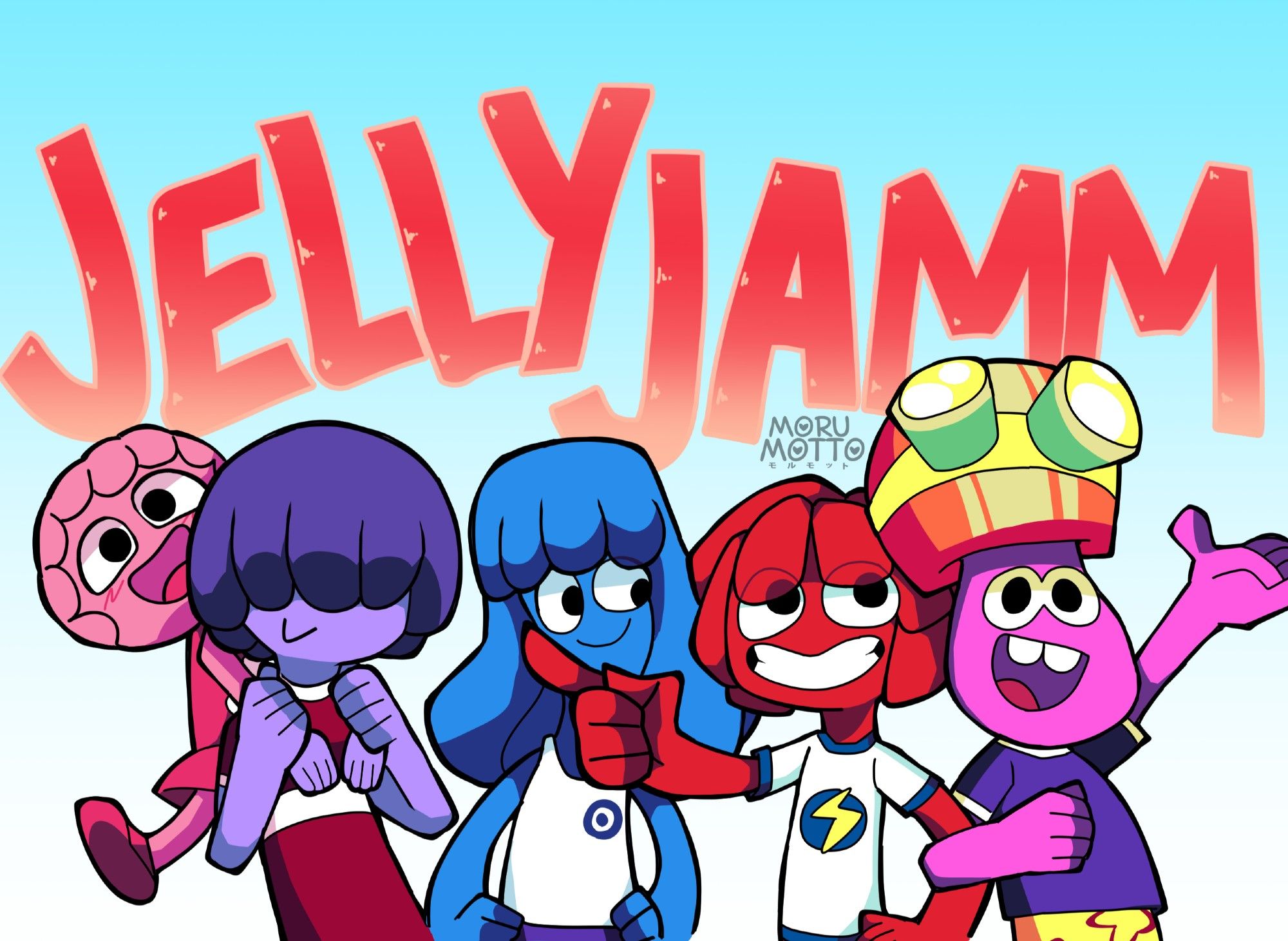 Colorful and playful fanart of the characters of the show Jellyjam