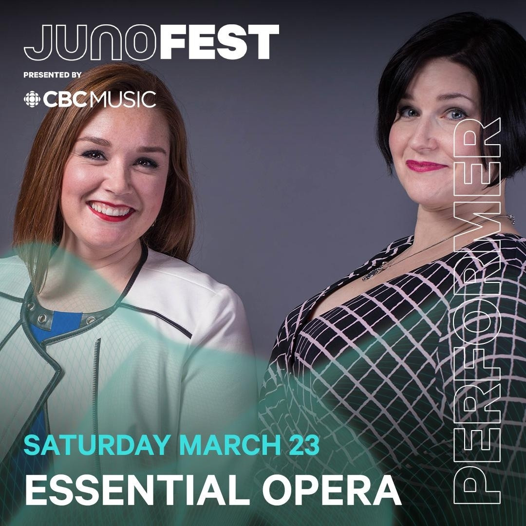 JUNOfest presented by CBCmusic
An image of two white women. Maureen is on the left with red hair and a white blazer. Erin is on the right with dark hair and a black striped dress. 
Saturday March 23
ESSENTIAL OPERA