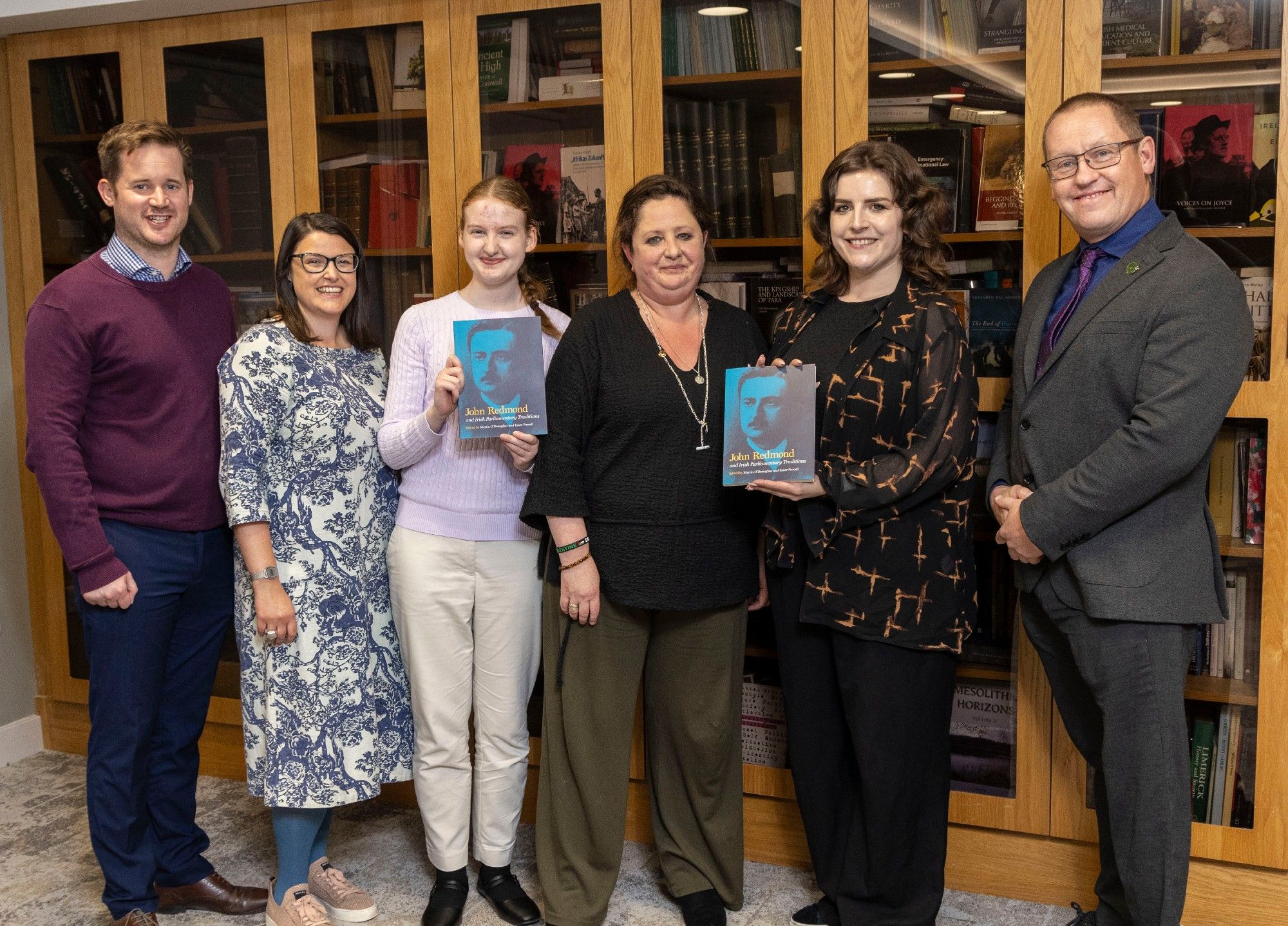 NUI staff at the launch of John Redmond and Irish Parliamentary Traditions. (L-R) Cian Spillane, Dr Sorcha Uí Chonnachtaigh, Sarah Droney, Dr Emer Purcell, Cora Lenihan, Dr Patrick O’Leary.