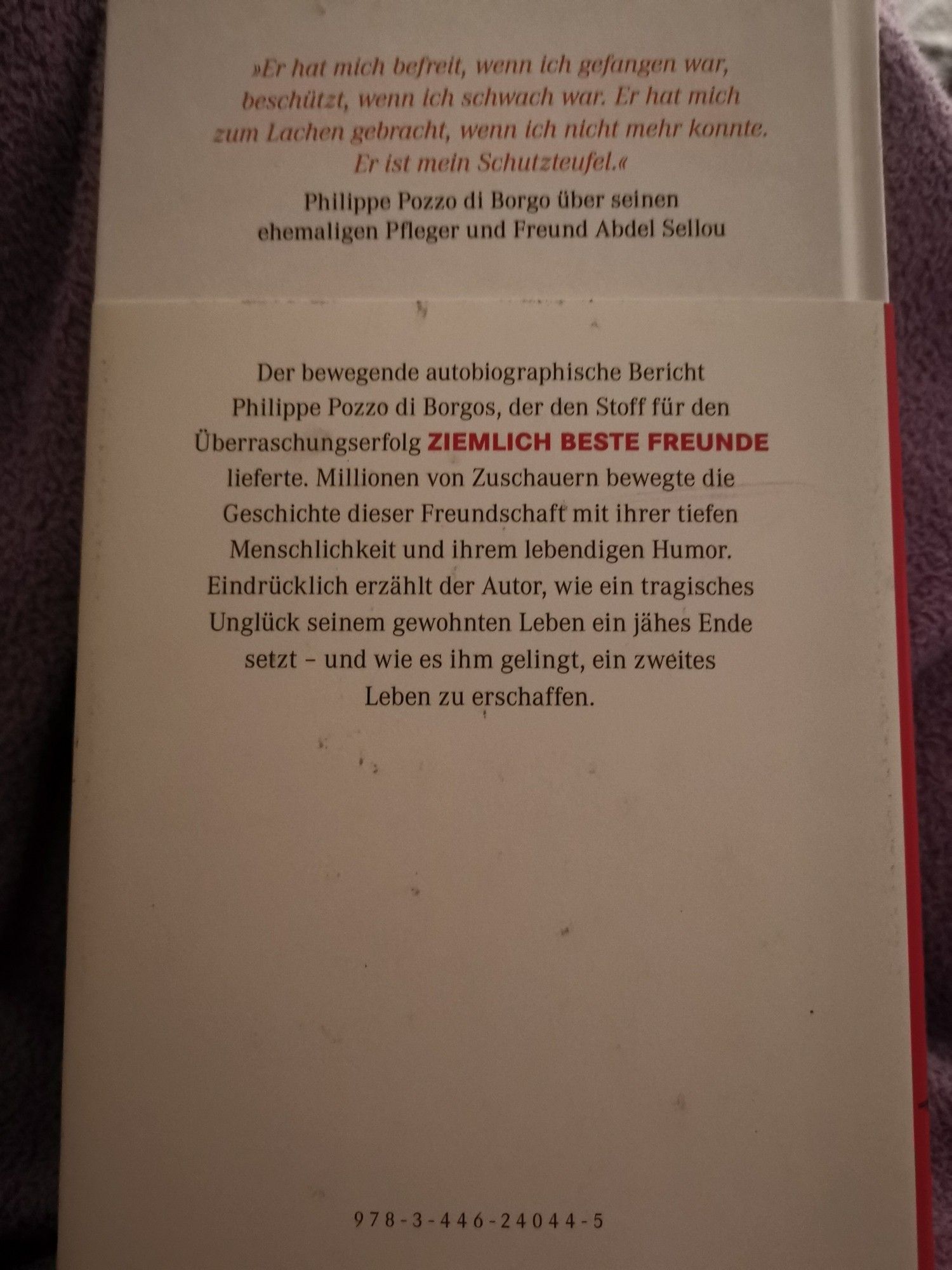 Rückseite der Biographie von Philippe Pozzo Di Borgo