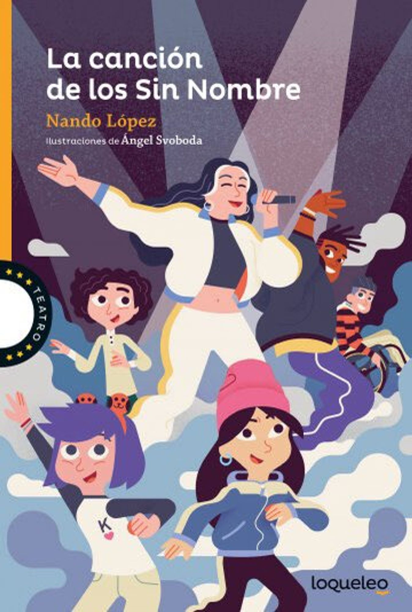 Cubierta del libro, en él se ve a un grupo de niños y niñas alrededor de una cantante de éxito.